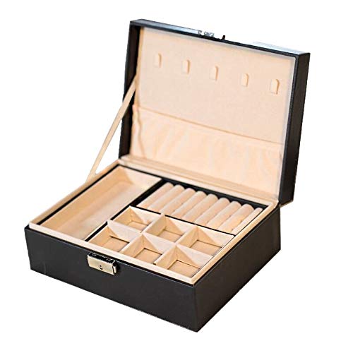 Leather Jewelry Box for Women - Watch Box, Necklace, Earrings, Bracelet & Ring Storage Organizer with Flannel Lining | Elegant Display Case for Jewelry Collection (Black) | Perfect for Travel, Home & Gift Giving