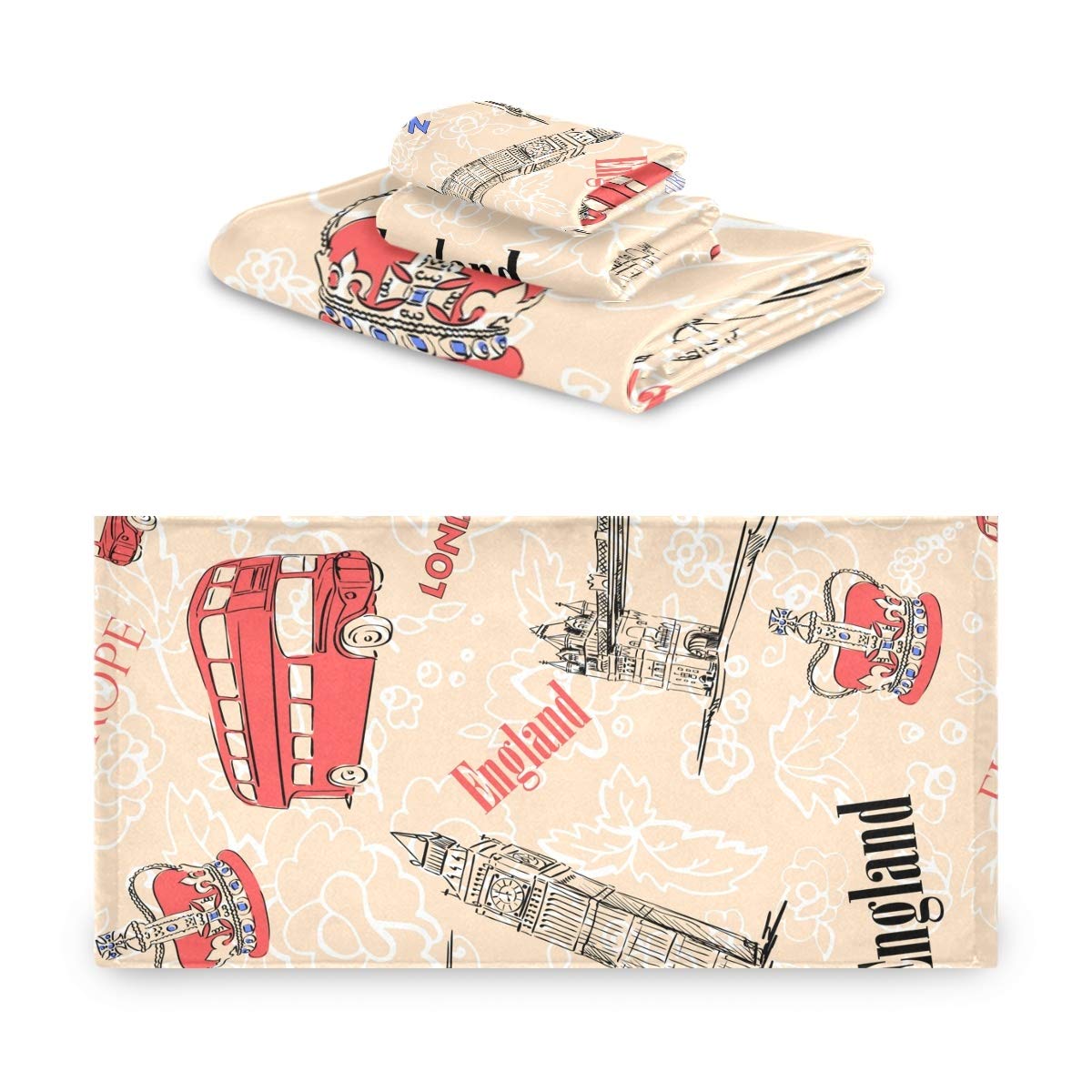 **London Big Ben Themed Super Soft Towel Set - 1 Bath Towel, 1 Hand Towel, 1 Washcloth - Luxury Bathroom, Hotel & Spa Collection - Perfect for Home Decor, Travel & Gifts**