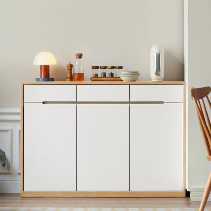 Solid Oak Wood Ultra Thin Sideboard - Modern Slim Console Table for Living Room, Entryway, or Dining Room Storage