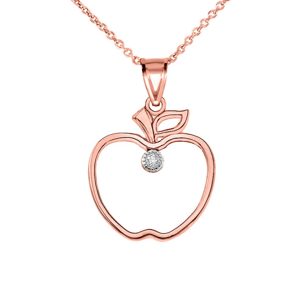 10K Gold Diamond Accent Leaf & Apple Charm Pendant Necklace - Elegant Gift for Women, Perfect for Birthdays, Anniversaries & Special Occasions
