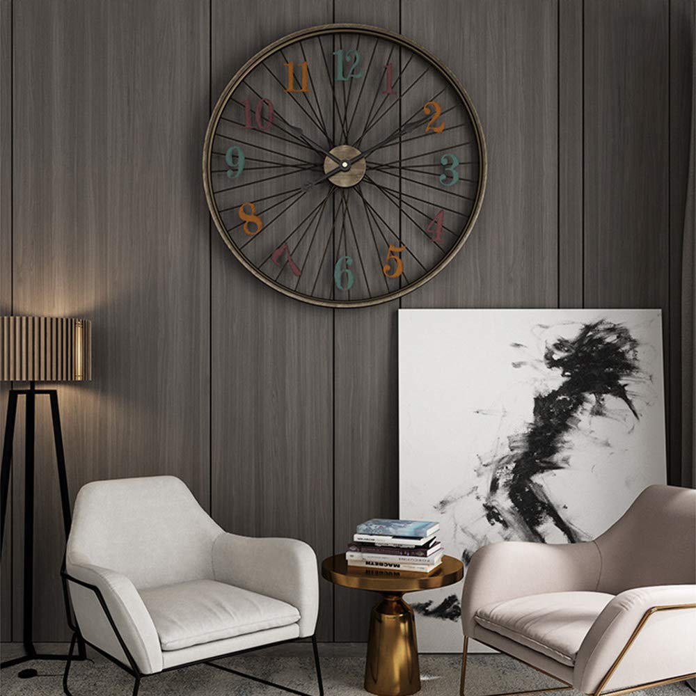 Large Round Wall Clock - Silent Non-Ticking Home Decor with Accurate Arabic Numerals, Retro Style for Living Room, Bedroom, Office (60x60cm/24x24inch, Black) - Perfect for Modern, Vintage & Farmhouse Interior Design