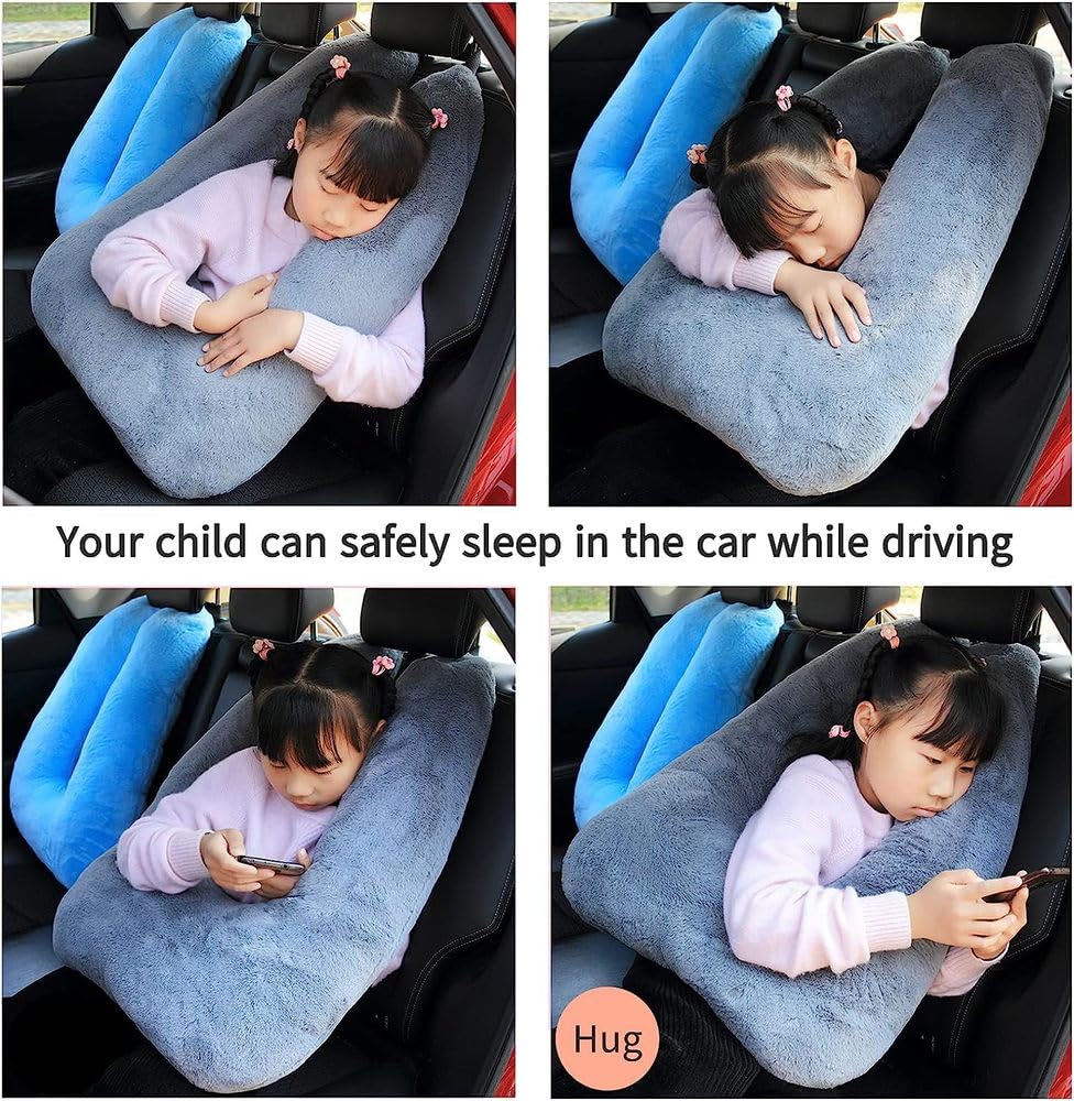 Blue Travel Pillow for Kids & Adults - Comfortable Neck Support Cushion for Car Back Seat, Airplane & Long Distance Travel - Perfect Sleeping Aid for Road Trips & Flights