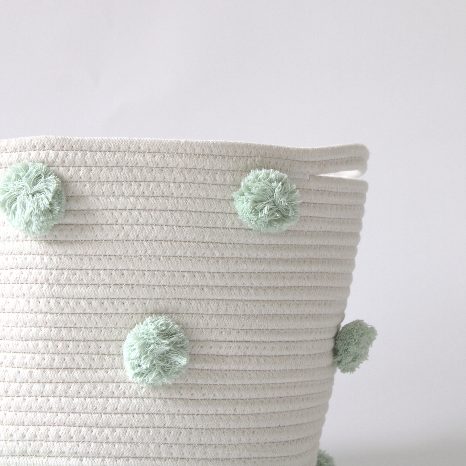 Premium Large Mint Green Pom Pom Storage Basket - Perfect for Home Organization, Nursery Decor, and Laundry Storage