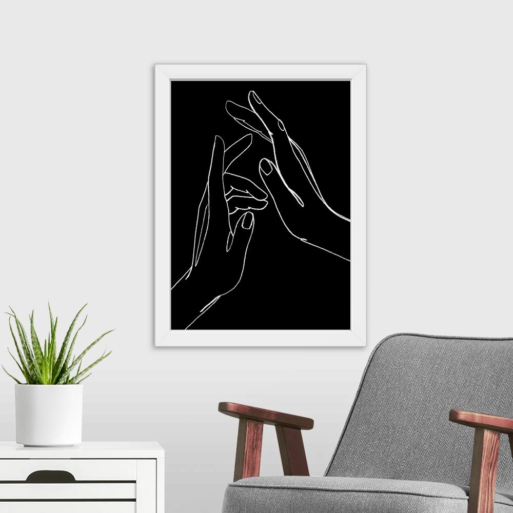 Helping Hands II White Framed Art Print - Figurative Wall Art Decor for Living Room, Bedroom & Office - Modern Home & Office Decoration