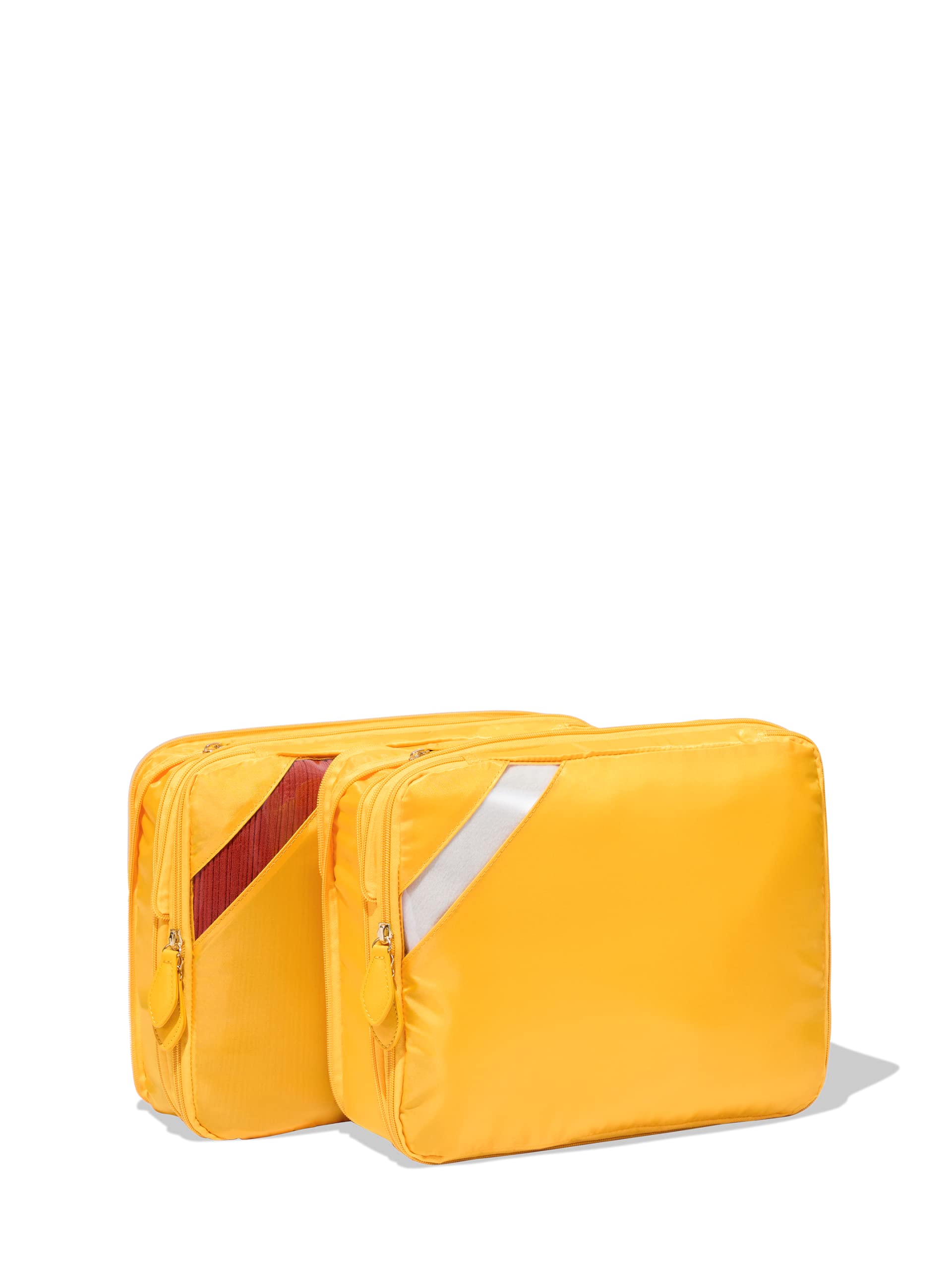 Paravel Expandable Compression Packing Cubes for Travel - 2 Pack Luggage Organizers (Canyon Yellow) | Perfect for Suitcases, Backpacks & Closet Storage | Space-Saving Travel Accessories