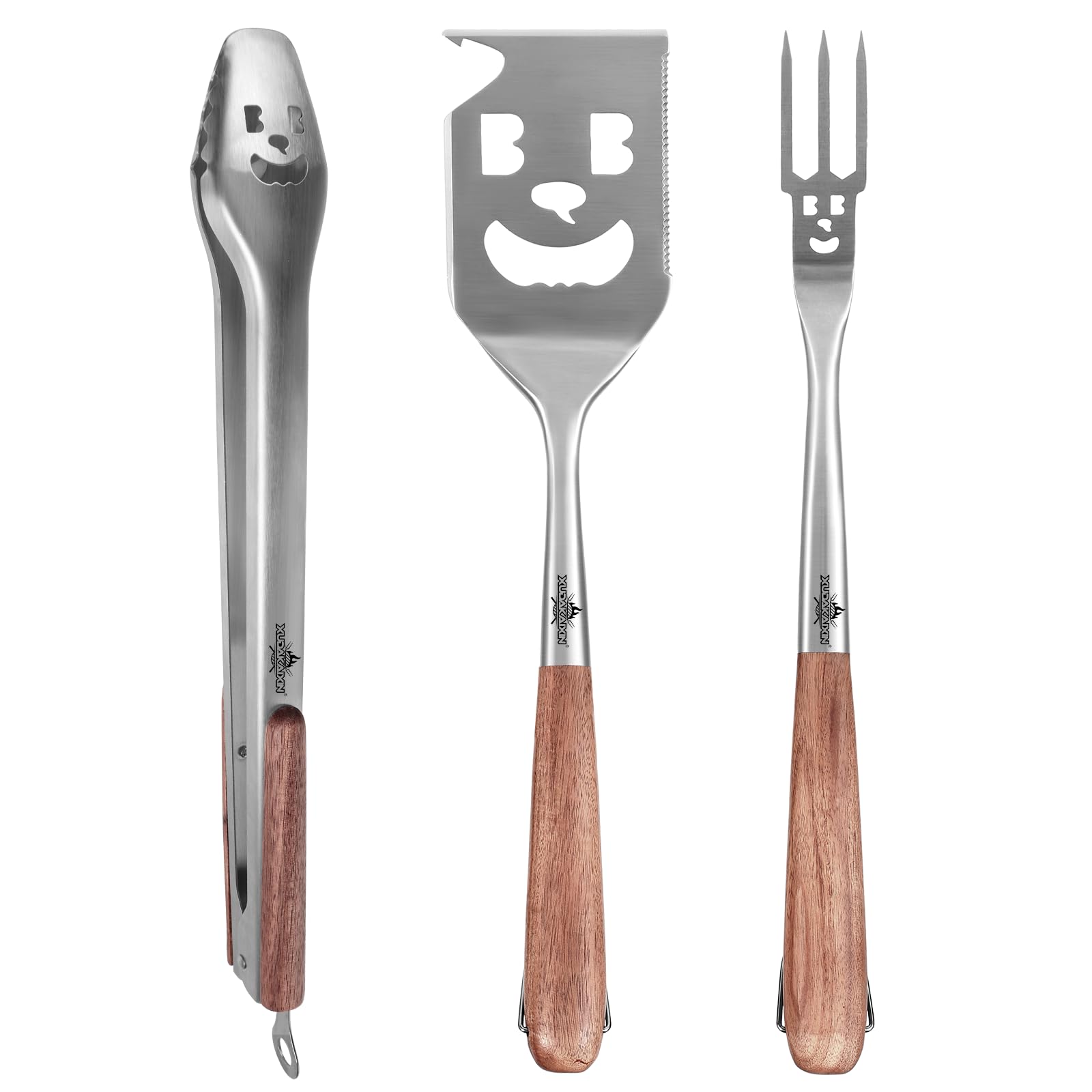 Premium 3-Piece BBQ Grill Tool Set - Stainless Steel Spatula, Fork & Tongs - Perfect Grilling Accessories for Men & Dad - Ideal for Backyard BBQs, Camping & Outdoor Cooking