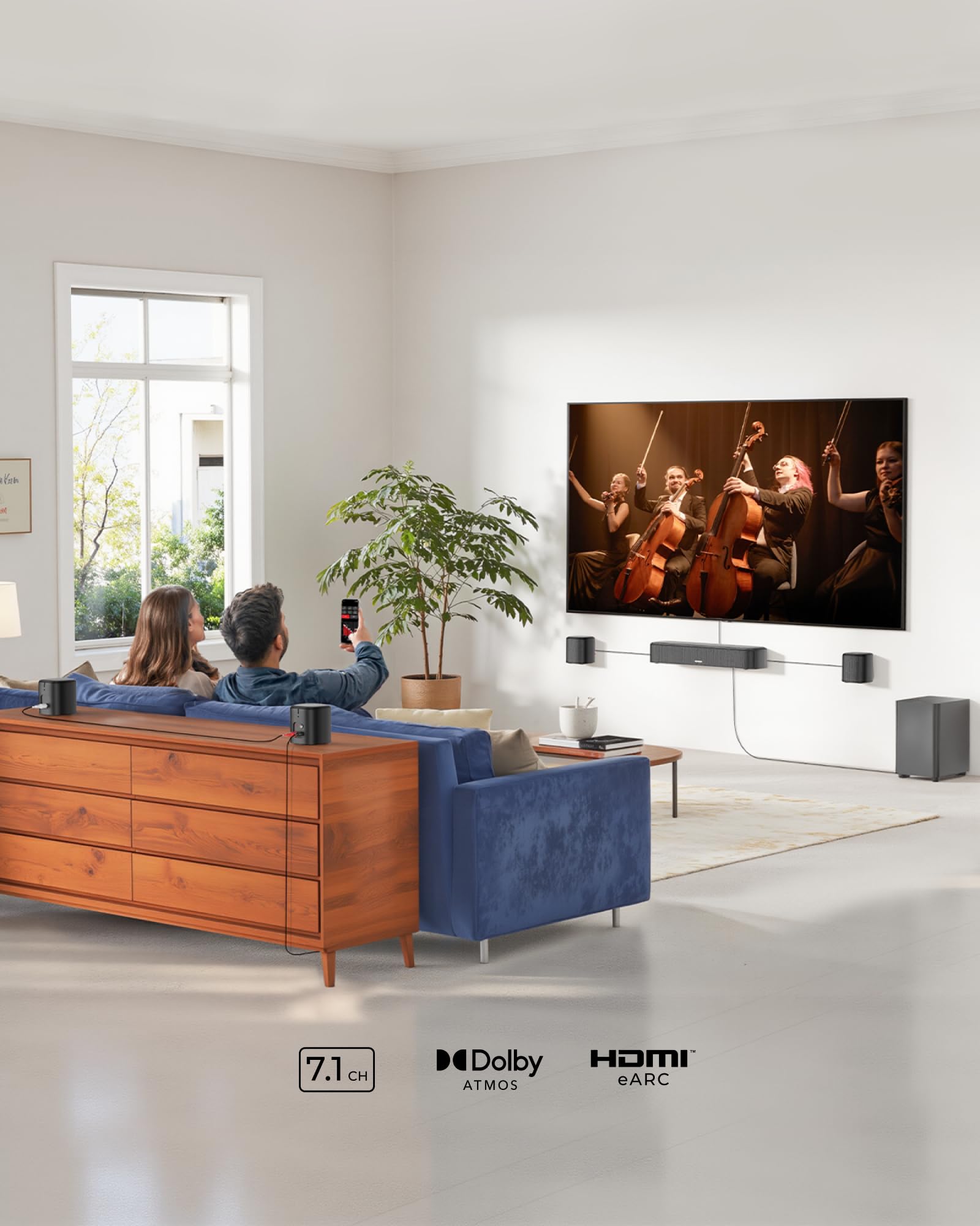 ULTIMEA A60 7.1ch Dolby Atmos Sound Bar with Wireless Subwoofer & 4 Surround Speakers - HDMI eARC, App Control for Smart TVs - Home Theater System for Movies, Gaming & Music Streaming