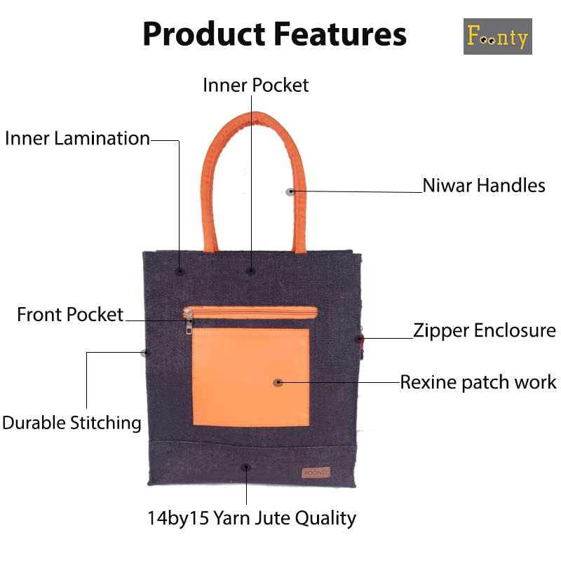 FOONTY Eco-Friendly Jute Lunch Bag for Men & Women - Reusable Patch Pocket Style Lunch Tote for Work, School & Picnics