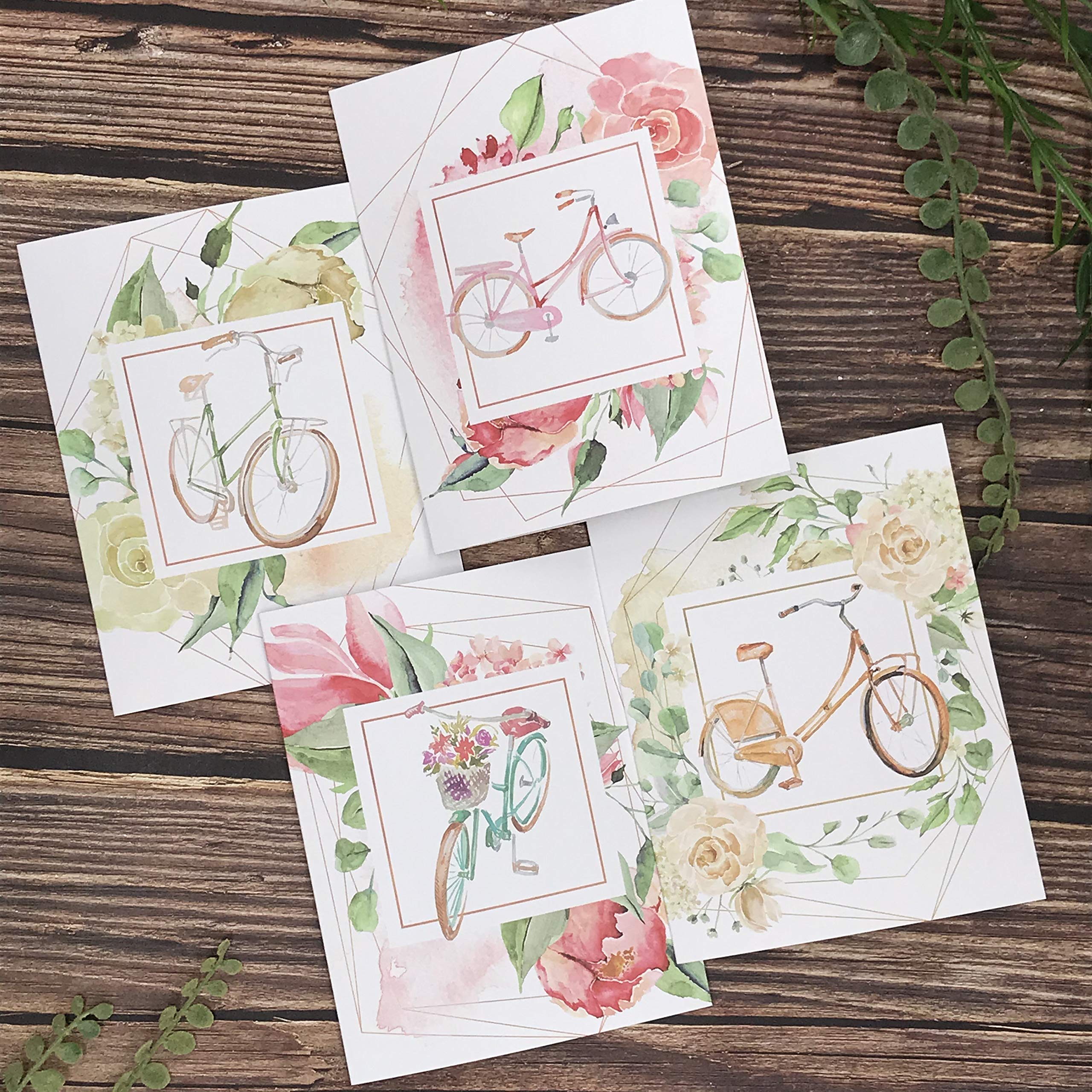 Vintage Watercolor Bikes & Floral Note Cards Set - 12 Premium Blank Greeting Cards for Thank You, Birthday & Special Occasions | Elegant Stationery Gift for Women, Friends & Coworkers | Perfect for Handwritten Notes, Wedding Invitations & Party Favors
