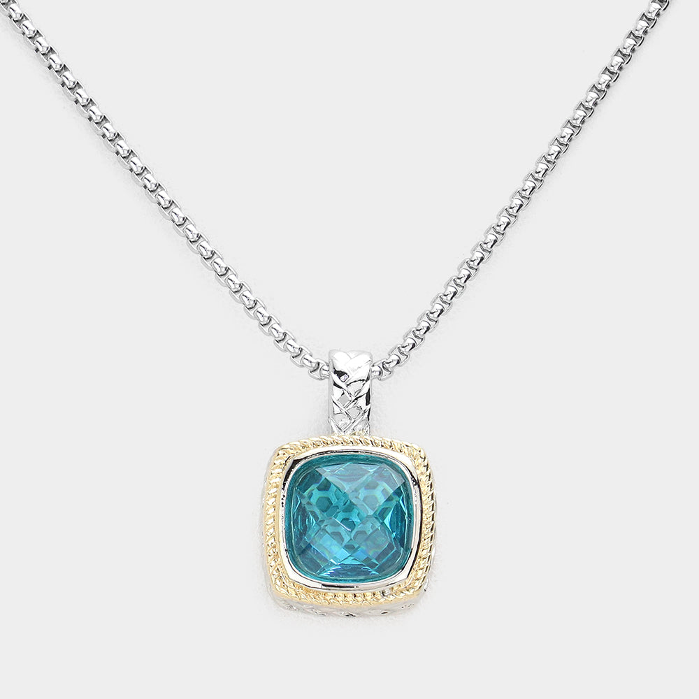 Aqua Square CZ Pendant Necklace for Women - Elegant Cubic Zirconia Jewelry - Perfect for Parties, Weddings & Everyday Wear