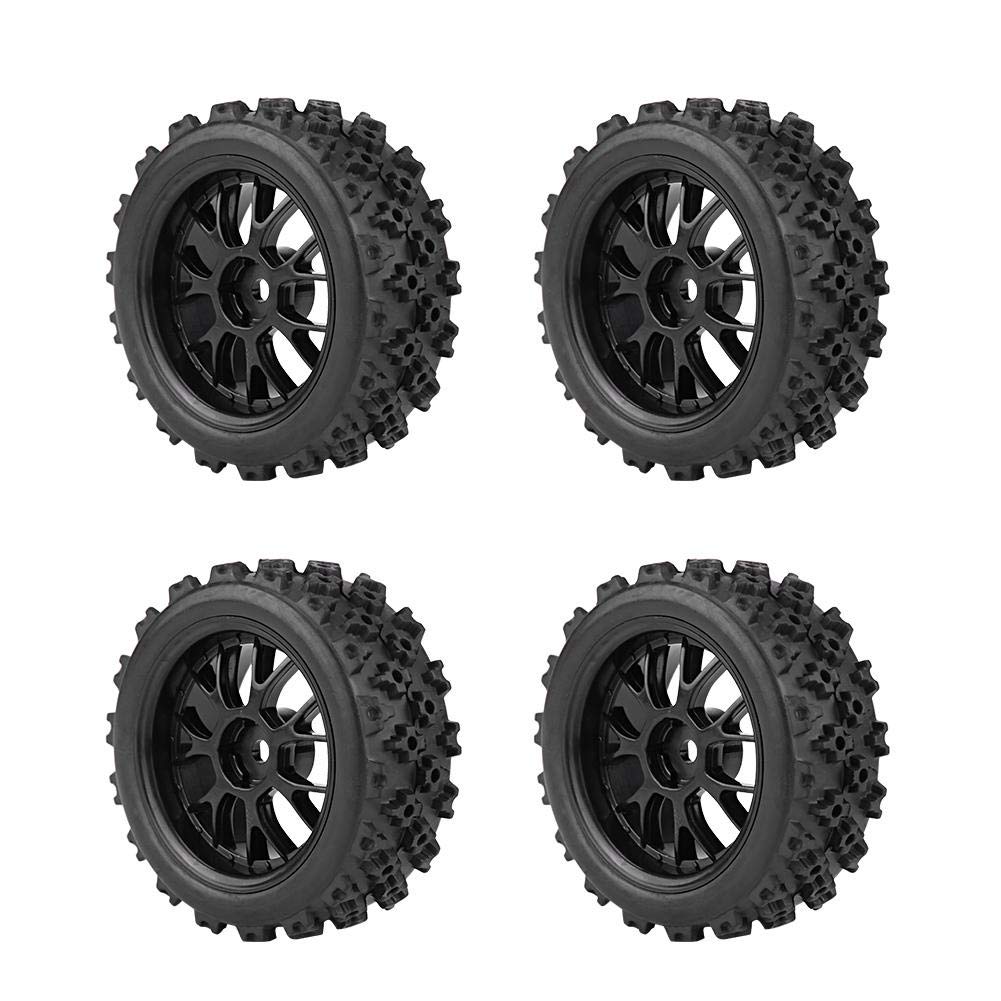 4PCS Universal RC Car Tires with Plastic Hubs - Compatible with HSP, Redcat, Traxxas, HPI 1/10 Scale RC Cars (Black) - Perfect for Off-Road Racing, Drifting & All-Terrain Driving