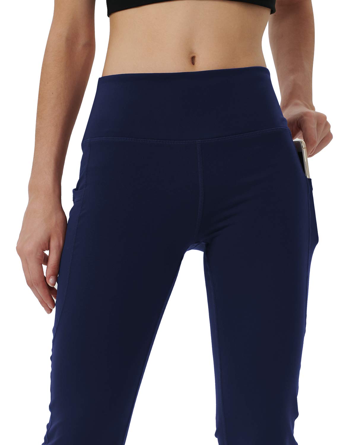 Women's Bootleg Yoga Pants with Hidden Pockets - High Waisted Tummy Control Running Leggings, Long Bootcut Workout Pants for Yoga, Gym & Lounge Wear