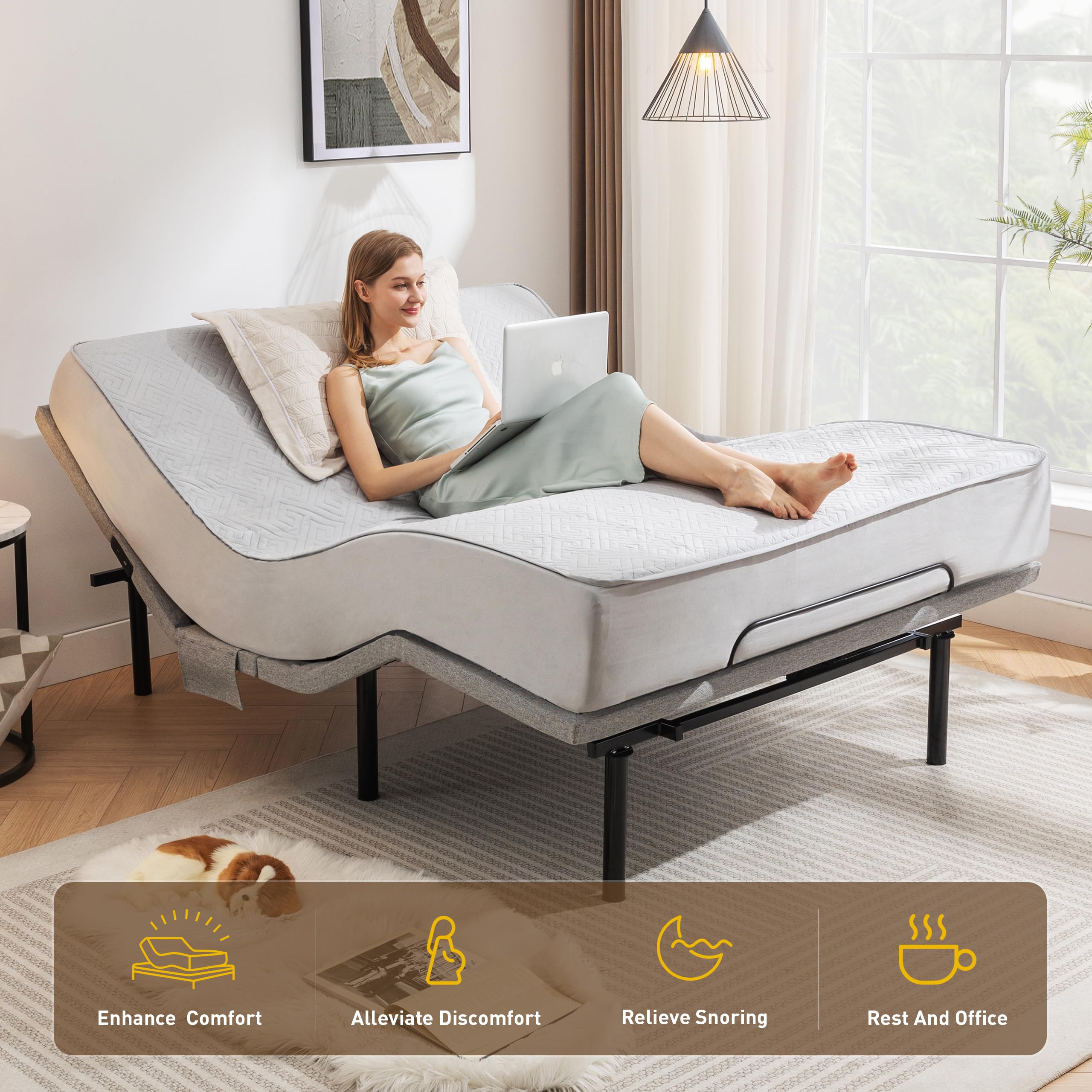 Adjustable Bed Frame Queen Size - Electric Adjustable Base with Massage & Zero Gravity Function | Wireless Remote Control, Head/Foot Incline, Dual USB Charging Ports & Underbed LED Lighting | Easy Assembly for Home, Bedroom & Guest Room Comfort