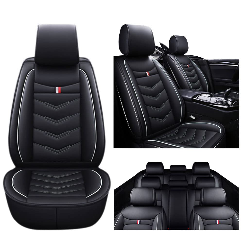 Premium Axflong 7-Seat Car Seat Covers for Hyundai Santa Fe 2001-2022 - Durable, Waterproof, Breathable Leather Seat Protectors (Black & White) - Perfect for Family Road Trips & Daily Commutes