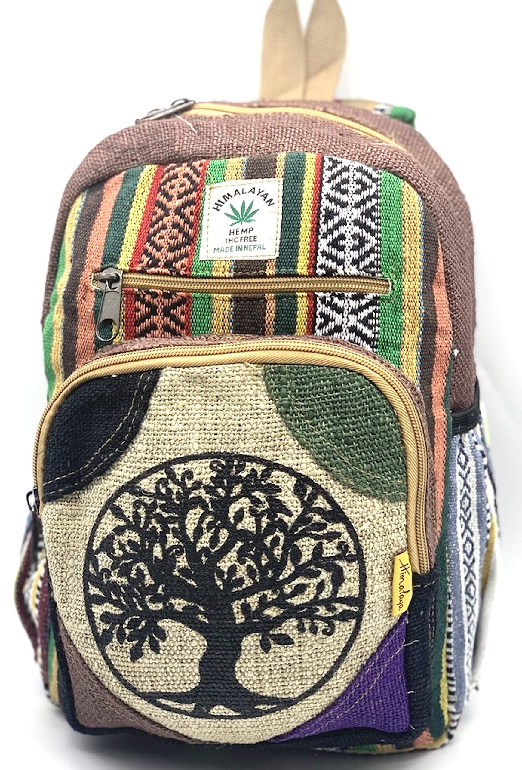 Eco-Friendly 100% Himalayan Hemp Backpack - Small Hippie Style Festival & Hiking Daypack with Tablet Pocket - Fair Trade Handmade Travel Bag for Outdoor Adventures, Music Festivals & Daily Use