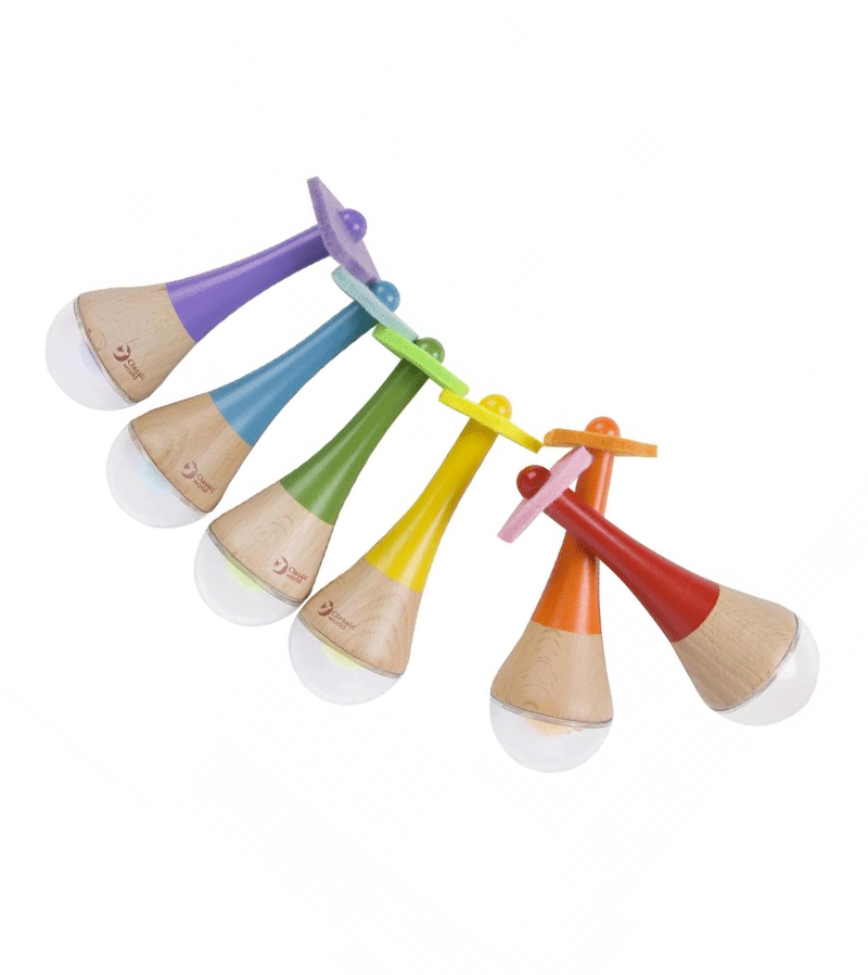 Classic World Rainbow Wooden Maracas - Handcrafted Musical Shaker Instrument for Kids, Toddlers & Early Childhood Education - Perfect for Parties, Music Classes & Sensory Play