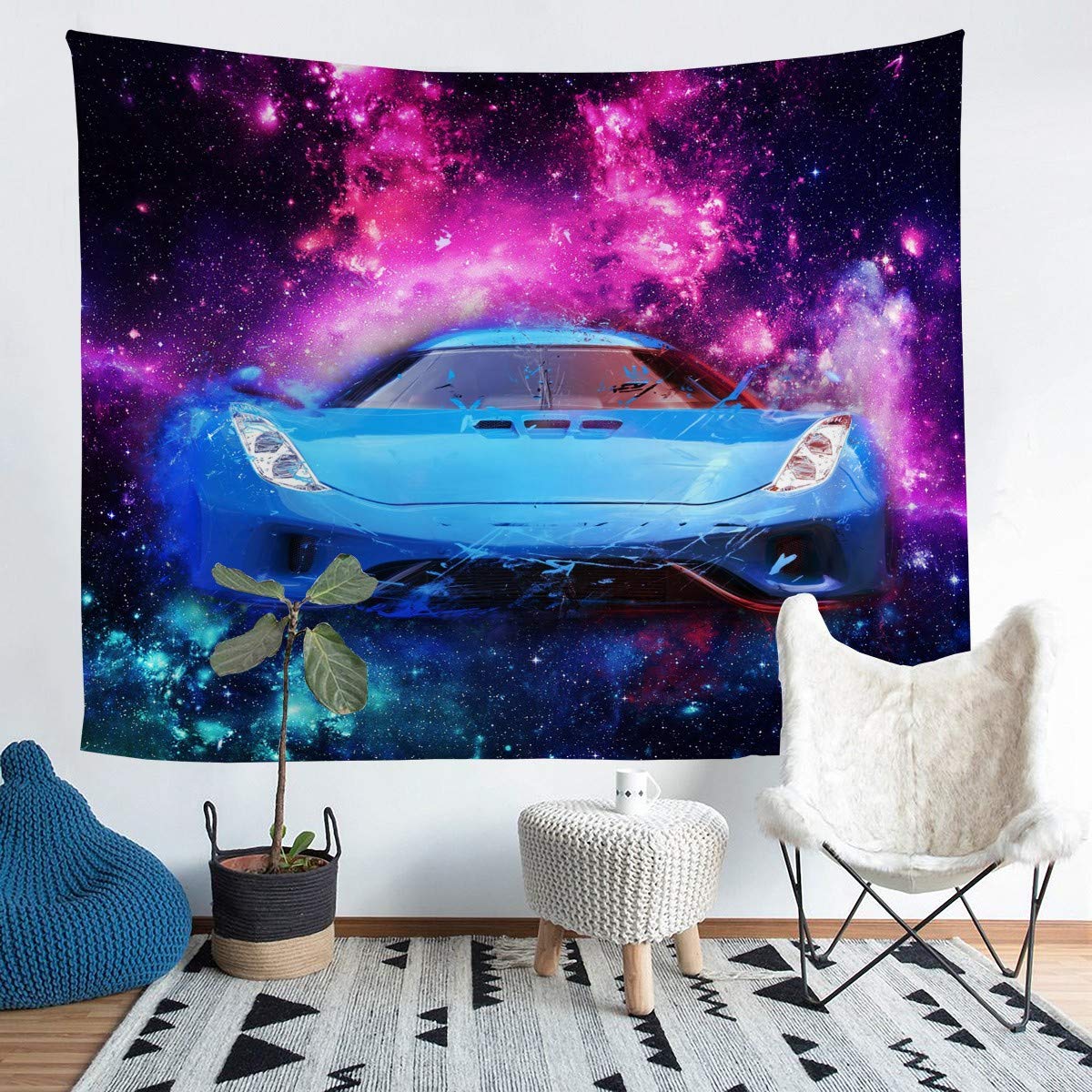 Galaxy Car Tapestry - Starry Sky Blue Wall Hanging for Kids Room & Car Decor