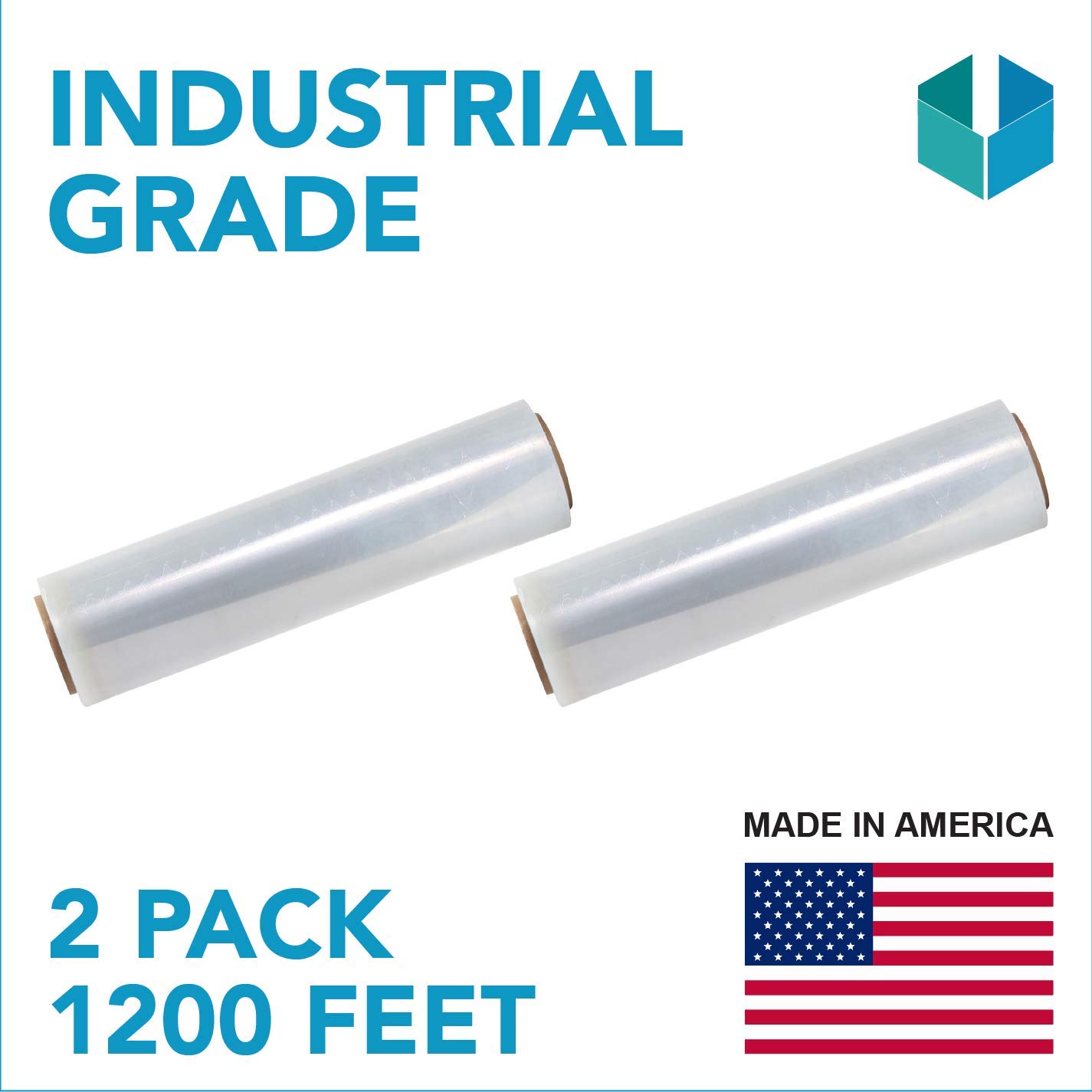 Heavy Duty Stretch Wrap Film Roll - 18 Inch x 1200 Feet Clear Pallet Wrap for Shipping, Moving & Storage (2 Pack) - Perfect for Securing Boxes, Furniture & Warehouse Pallets