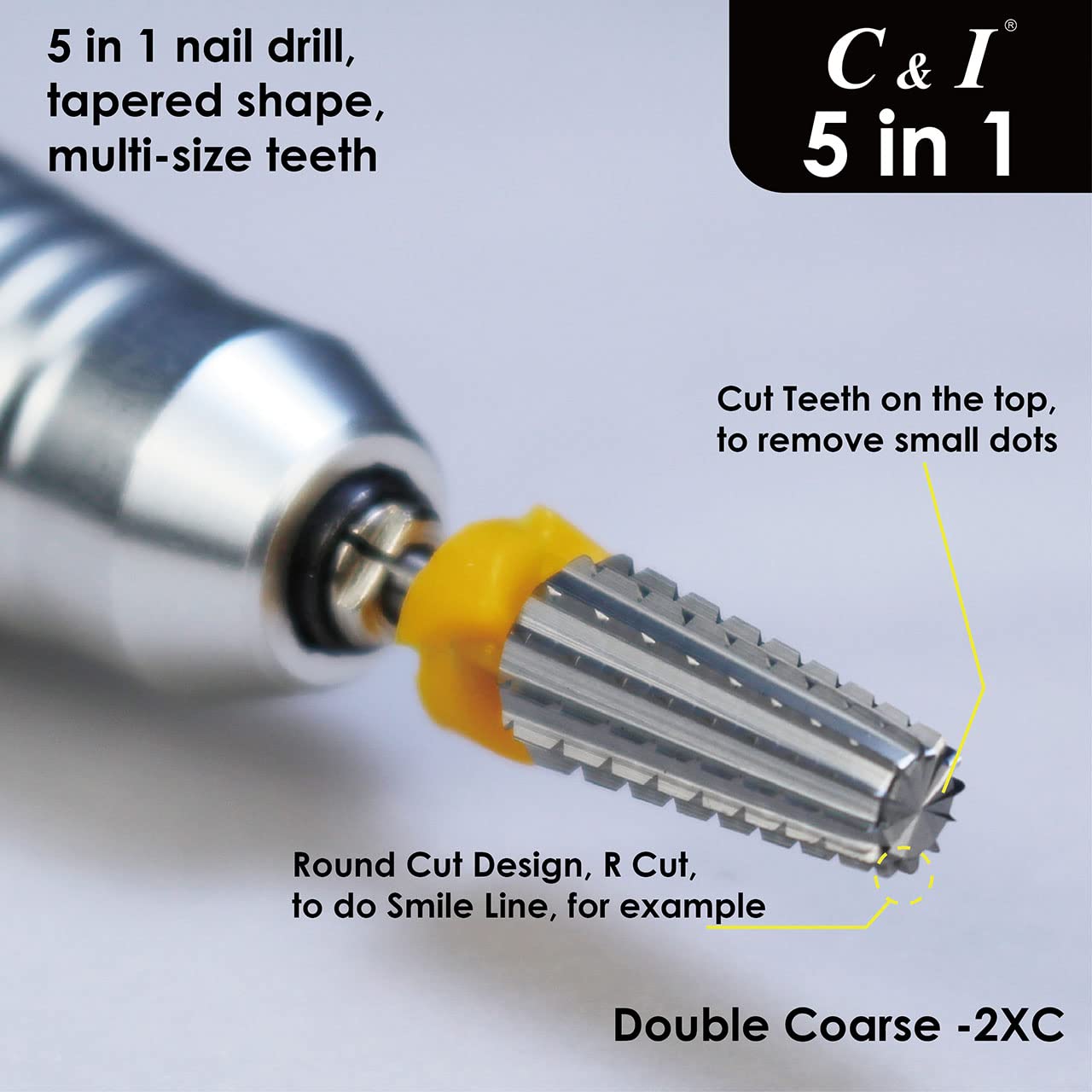 Professional 5-in-1 Multi-Function Tapered Nail Drill Bit for Manicure Machines - Perfect for Salon, Home & DIY Nail Art (XXC)