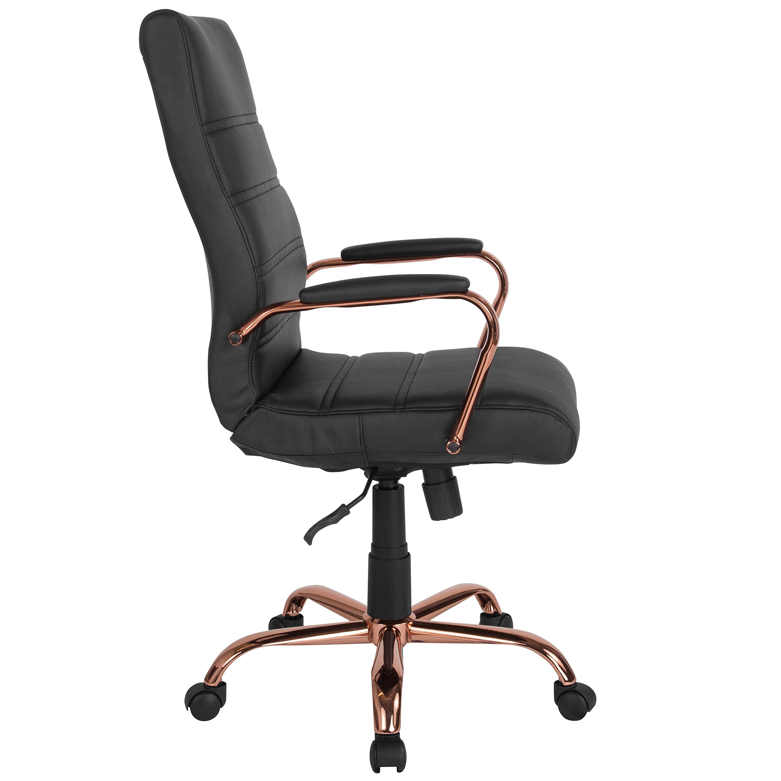 Premium High Back Office Chair - Black LeatherSoft Executive Swivel Desk Chair with Rose Gold Metal Frame - Ergonomic Adjustable Armchair for Home Office, Gaming & Study