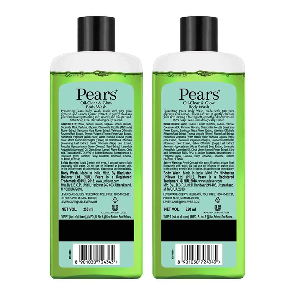Pears Oil Clear & Glow Shower Gel with 98% Glycerin - 100% Soap Free, Paraben Free, 250ml - Hydrating & Gentle Body Wash for Dry & Sensitive Skin - Perfect for Daily Shower & Spa Relaxation