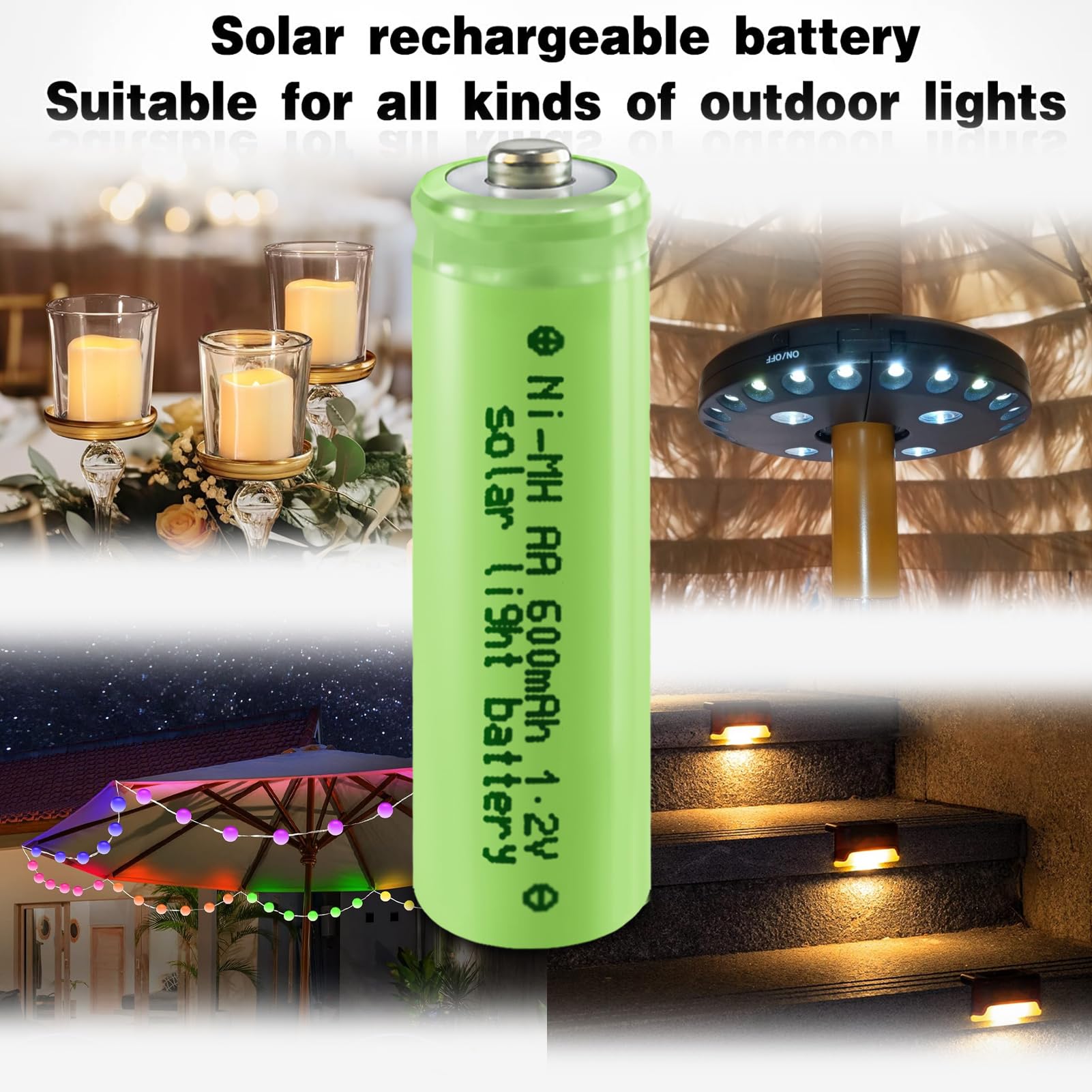 Rechargeable AA Batteries NiMH 1.2V 600mAh - 12 Pack Pre-Charged Double A Batteries for Solar Lights, Garden Lanterns, Toys, Remote Controls & Home Devices - Perfect for Outdoor Landscaping & Indoor Electronics