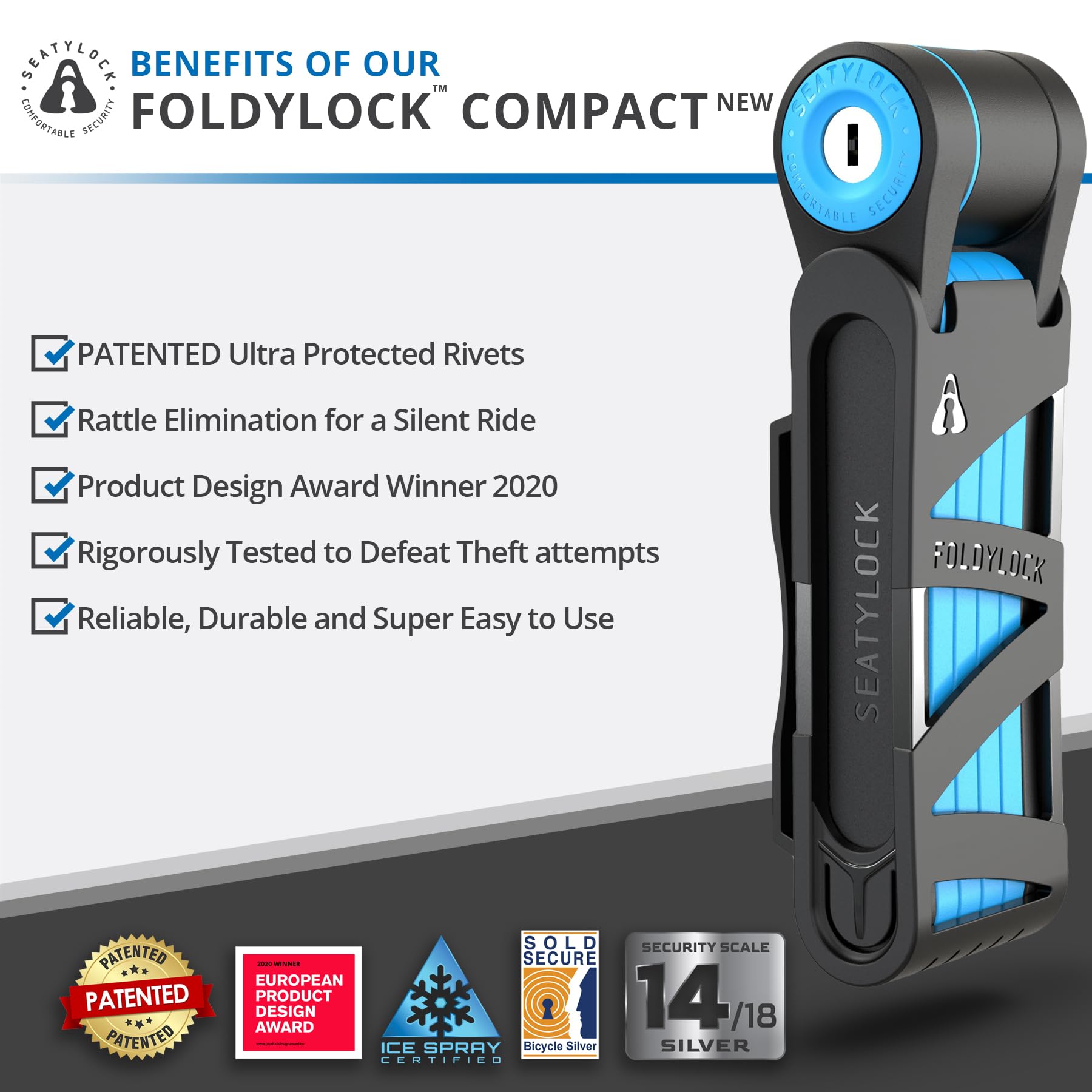 Seatylock FoldyLock Compact Folding Bike Lock - Lightweight High Security Bicycle Lock with Keys & Case - Heavy Duty Anti-Theft Protection for Bikes, Scooters & E-Bikes - Perfect for Urban Commuting, Campus Security & Outdoor Adventures