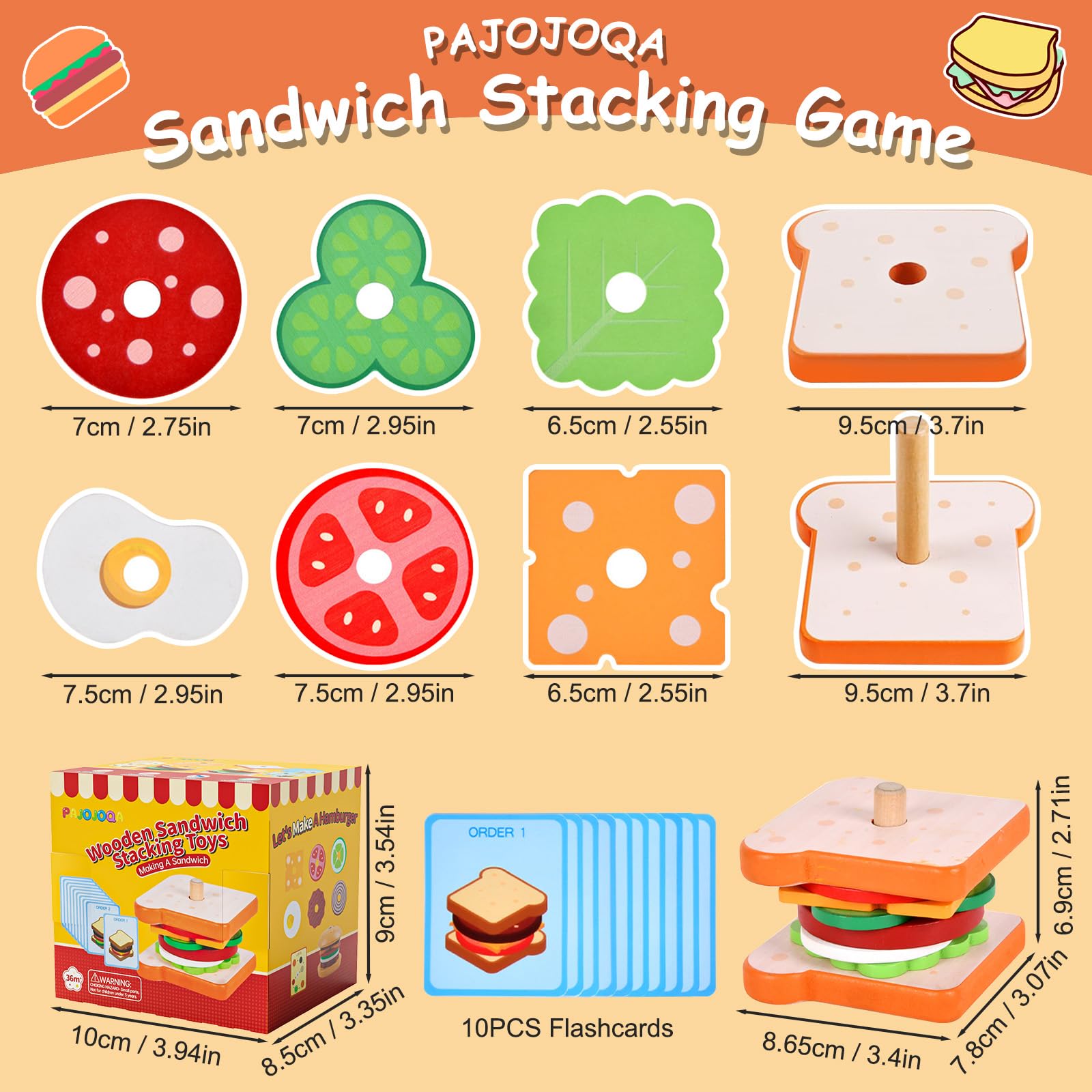 Wooden Sandwich Stacking Toys for Kids - Montessori Educational Learning Toys for Toddlers Ages 3-5 | Pretend Play Kitchen Food Set | Perfect Christmas & Birthday Gift for Boys & Girls | Great for Preschool Learning & Imaginative Play