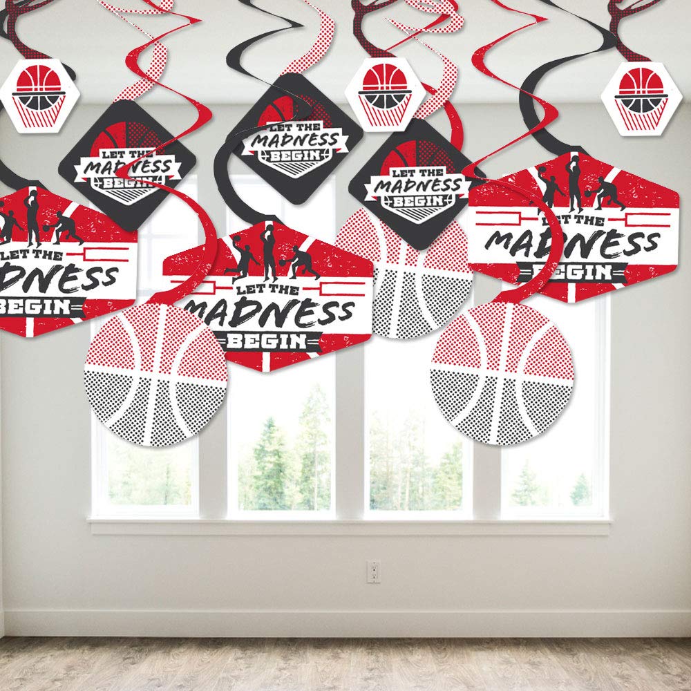 Red Basketball Party Decor - Set of 40 Hanging Swirls for College Sports Events