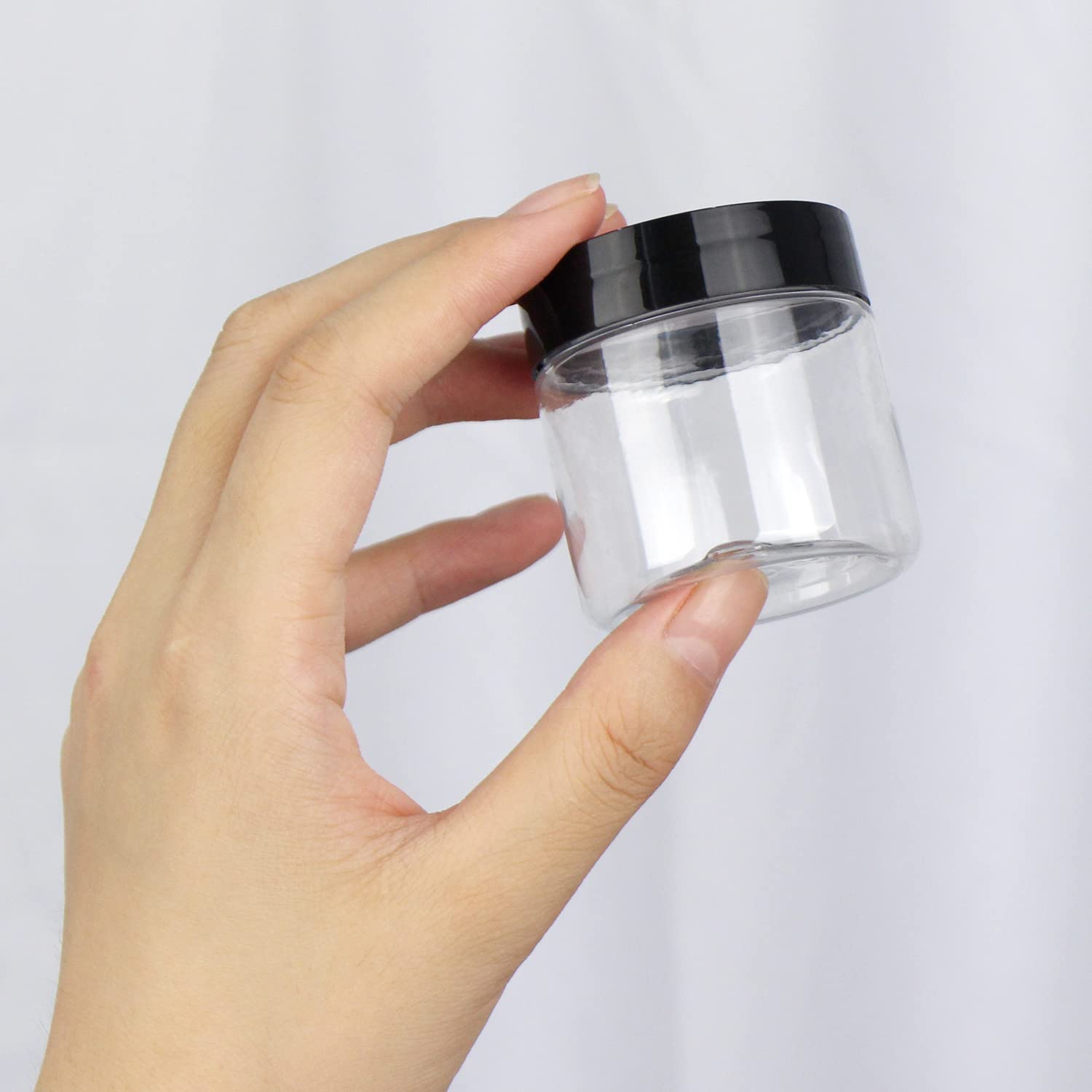 2oz Plastic Jars with Lids - 10 Pack BPA Free Reusable Cosmetic Containers for Bath Salts, Makeup, Powders & Beauty Products | Small Transparent Refillable Storage Jars for Home, Travel & DIY Projects