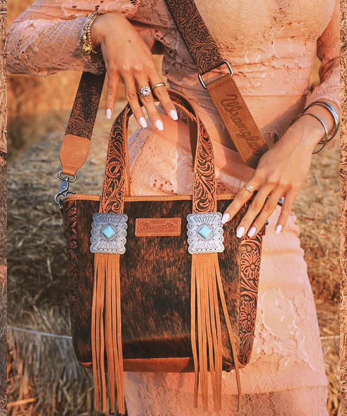 Wrangler Genuine Cowhide Leather Fringe Crossbody Purse for Women - Stylish Concealed Carry Handbag for Everyday Use, Travel & Outdoor Adventures