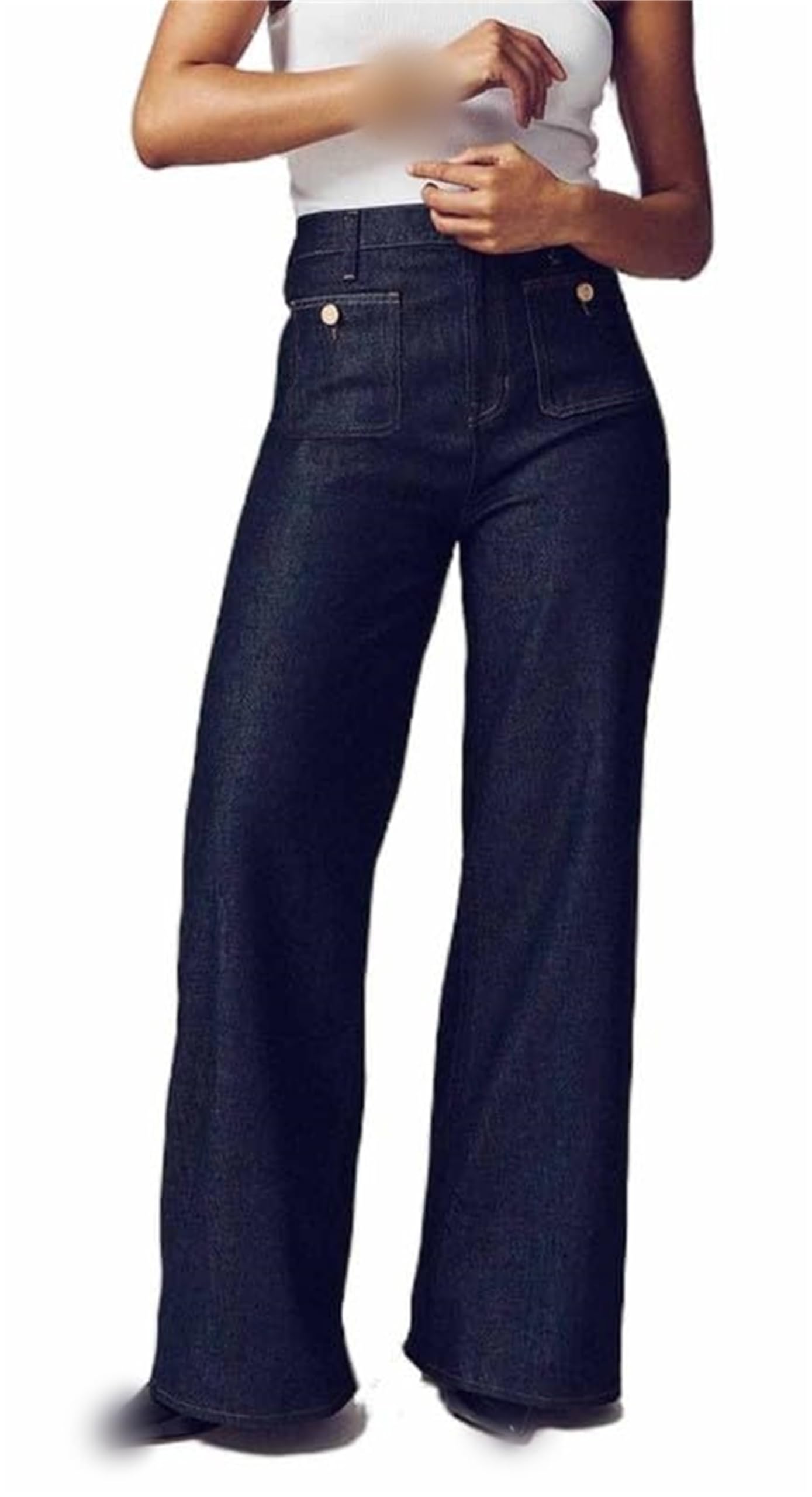 Women's High Waisted Tummy Control Wide Leg Jeans - Stretchy Straight Leg Loose Denim Pants in Dark Blue (Size XL) | Perfect for Work, Casual Outings & Travel