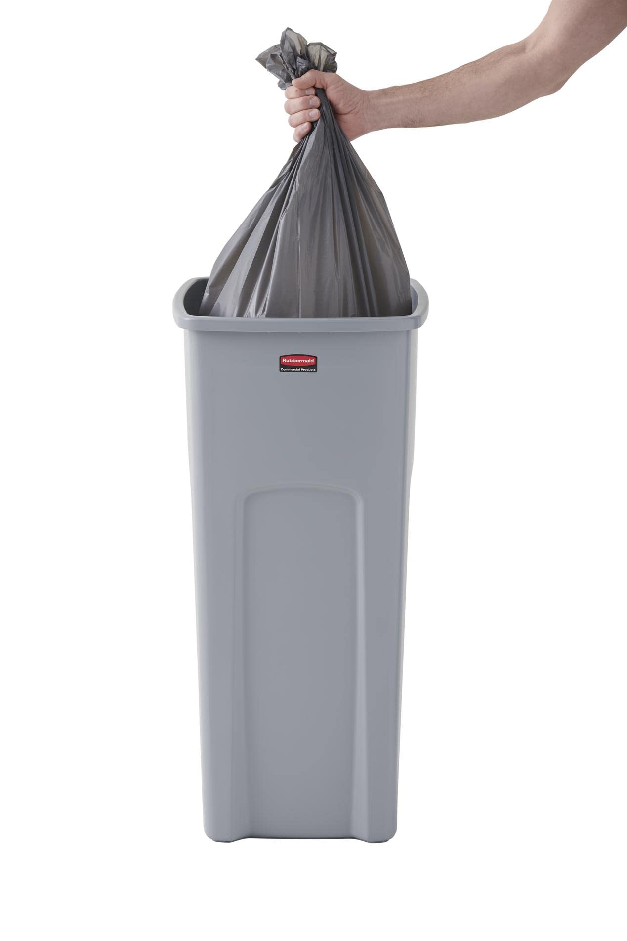 Rubbermaid Commercial 23-Gallon Swing Lid Trash Can - Durable Rectangular Beige Garbage Bin for Kitchen, Office & Restaurants - Model 2001584