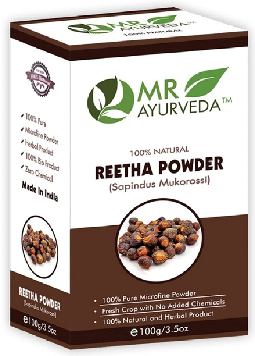 MR Ayurveda 100% Pure Organic Reetha Powder for Hair, Skin & Face - Natural Soapnut Powder for Cleansing, Shampoo & Skincare - 100g | Perfect for DIY Hair Care, Facial Masks & Natural Cleansing