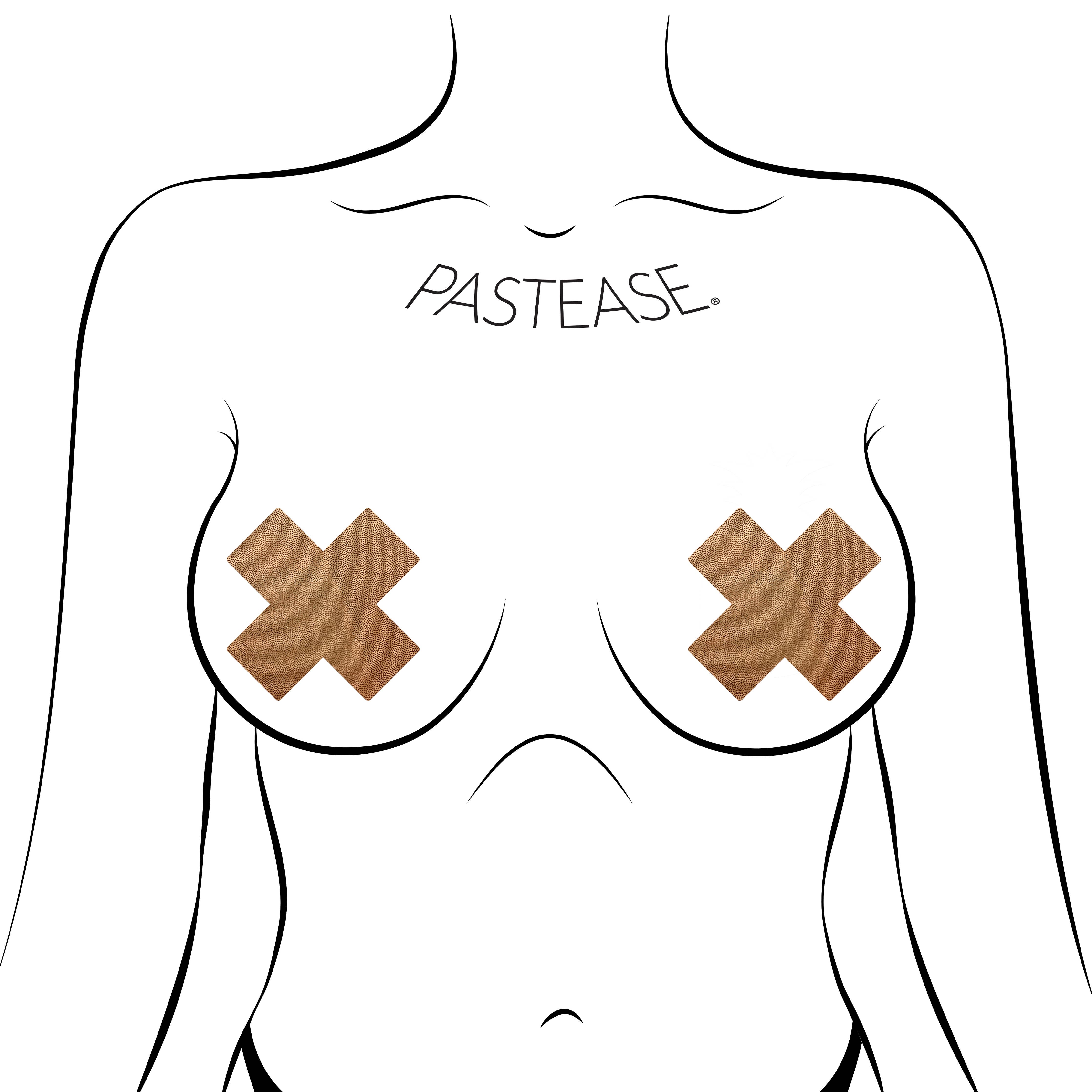 Rose Gold Cross Nipple Pasties - Self Adhesive Stickers for Women, Reusable Fashion Accessories for Bachelorette Party, Burlesque Show & Festival Outfits
