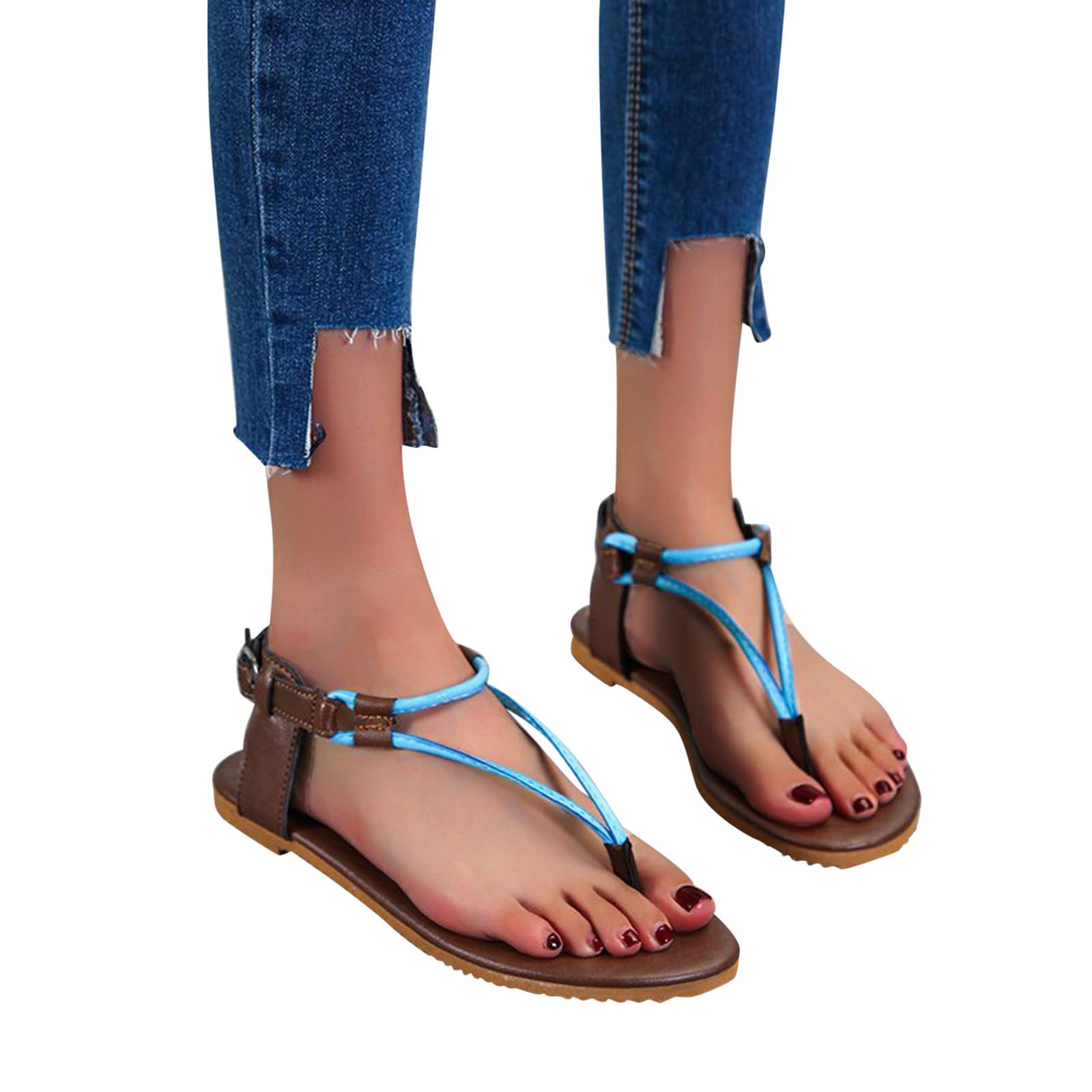 Women's Flat Sandals - Comfortable Lace-Up Roman Sandals for Summer, Boho Style Clip-Toe Dressy Sandals | Perfect for Weddings, Beach Vacations & Casual Outings