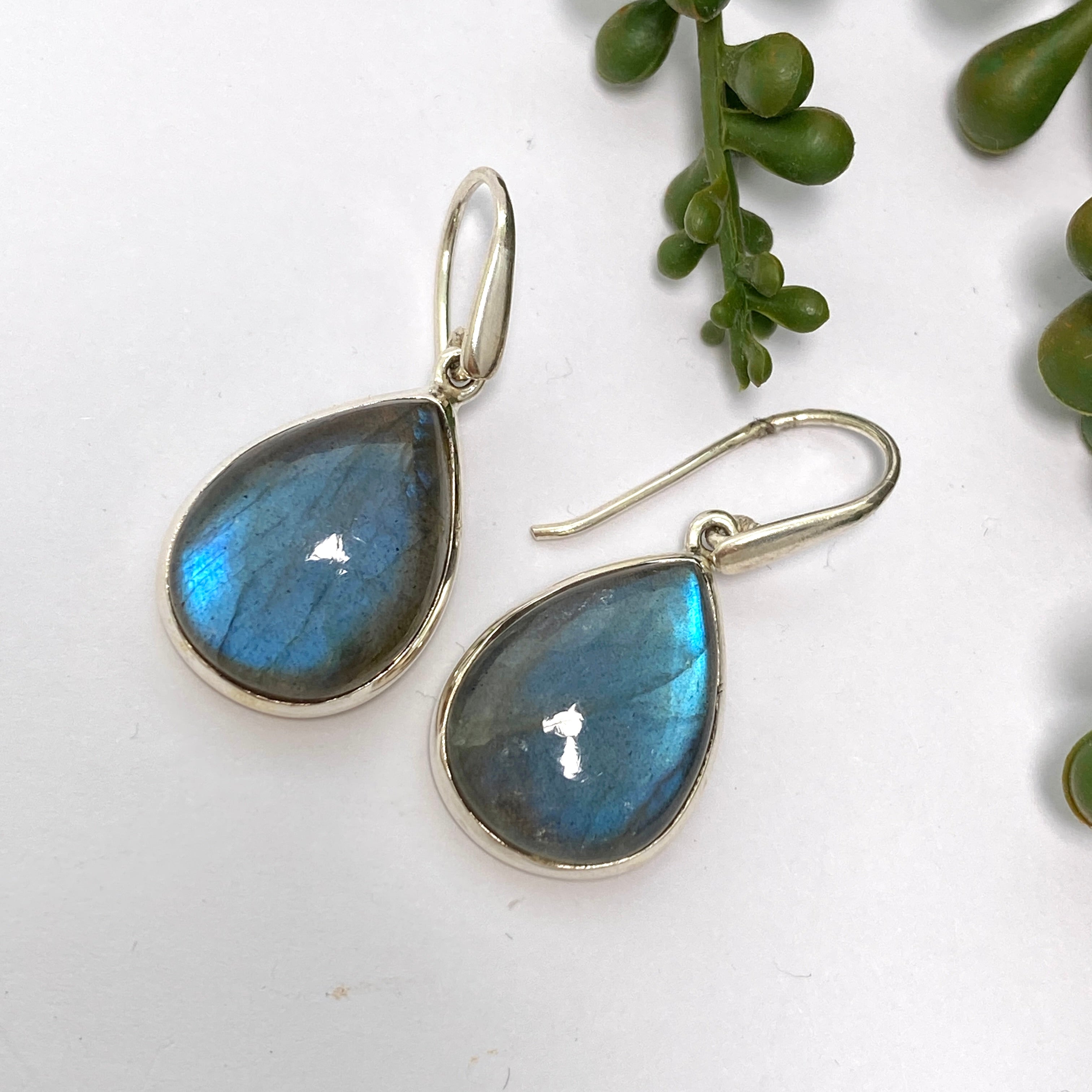 Labradorite Teardrop Cabochon Earrings - Handmade Sterling Silver Dangle Earrings for Women | Perfect for Boho Style, Wedding & Everyday Wear