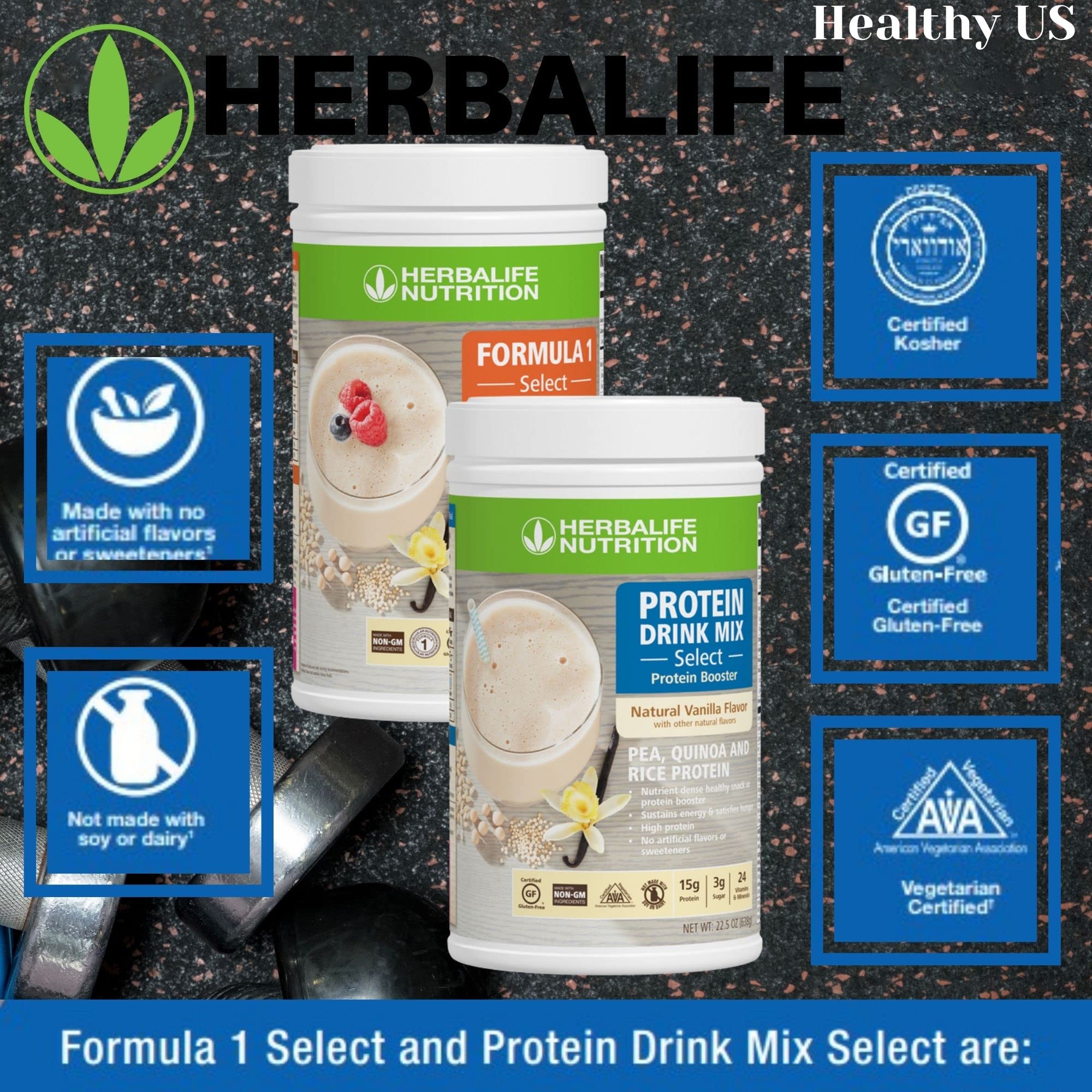 Herbalife DUO: Formula1 Select Natural Vanilla Flavor 810g & Protein Drink Mix 638g - Nutrient-Rich Meal Replacement Shake, Gluten-Free, No Artificial Sweeteners | Perfect for Weight Management, Post-Workout Recovery & Healthy On-The-Go Snacks
