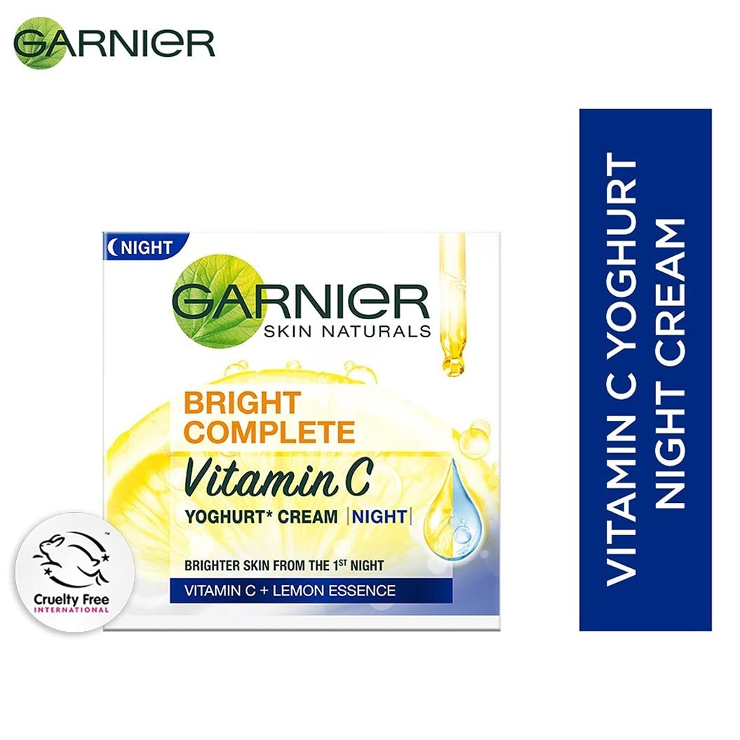 Garnier Skin Naturals Bright Complete Vitamin C Booster Face Serum - 50ml for Brightening & Dark Spot Treatment | Garnier Skin Naturals Vitamin C Yoghurt Night Cream - 40g for Overnight Skin Repair | Perfect for Daily Skincare Routine & Nighttime Moisturizing