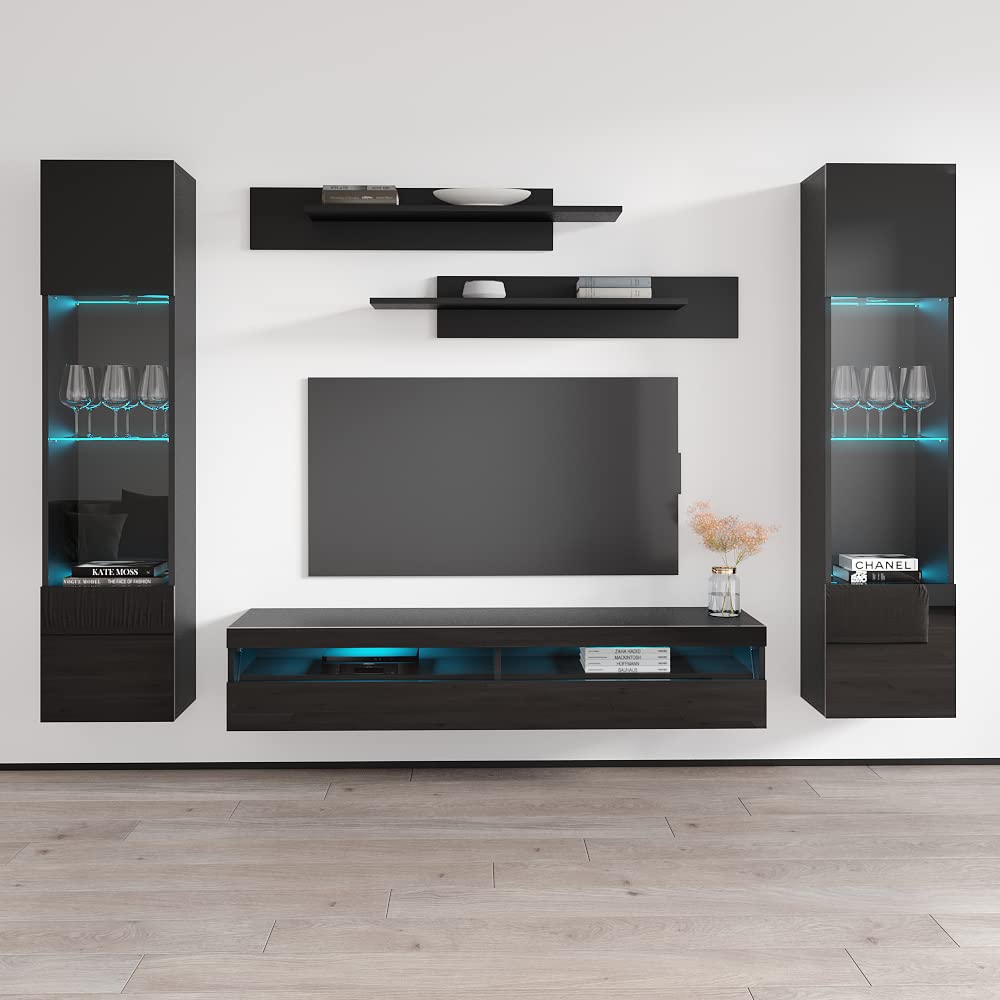 Modern Floating TV Stand with Storage & LED Lights - Wall-Mounted Entertainment Center Console for Bedroom & Living Room - 35
