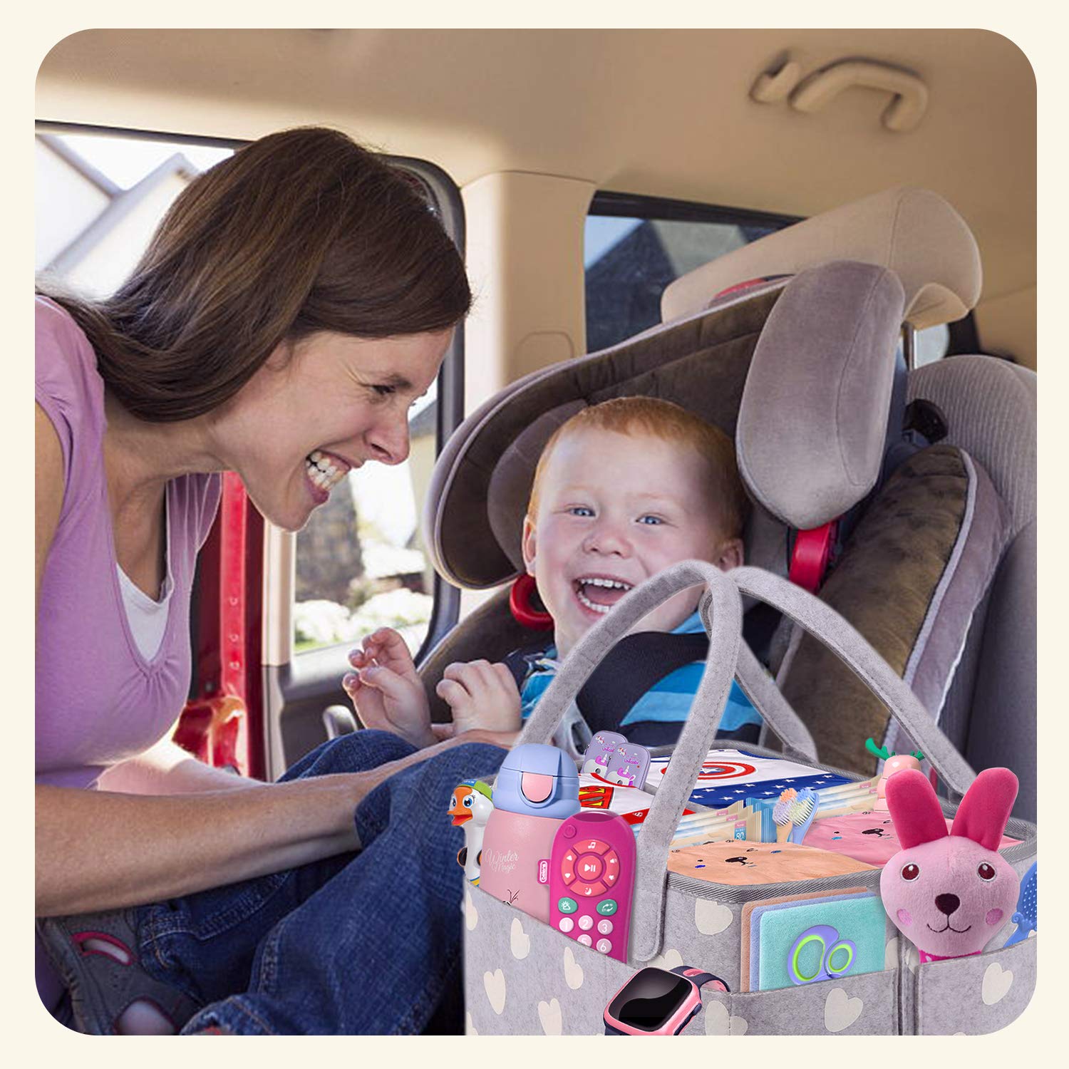 BOENFU Baby Diaper Caddy Organizer - Portable Nursery Storage with 10 Invisible Pockets & Detachable Divider - Perfect for Travel, Car, and Home Use - Ideal Newborn Shower Gift for Moms and Kids