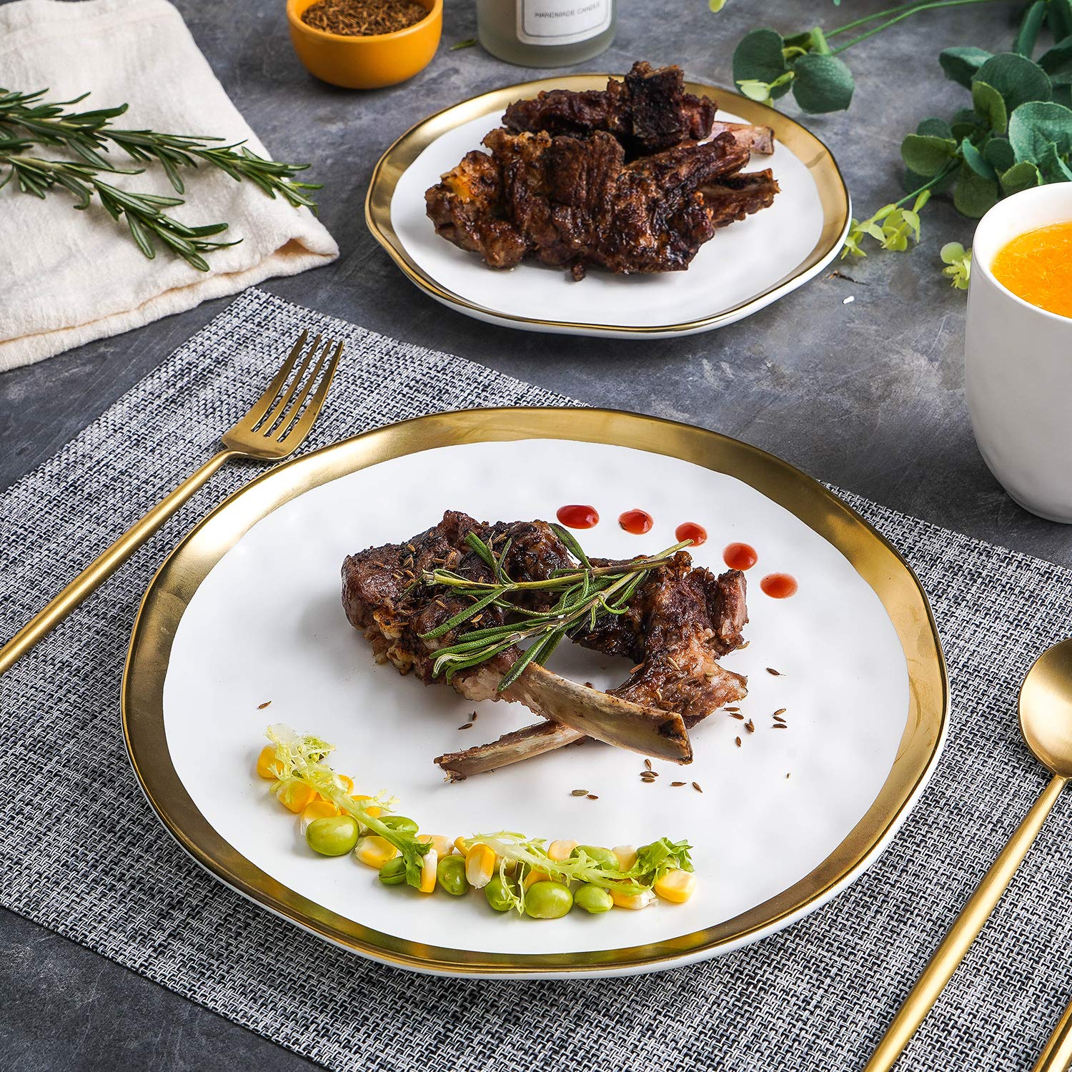 16-Piece Modern Porcelain Dinnerware Set - White & Gold Rim Plates & Bowls for 4 - Elegant Table Setting for Family Dinners, Parties & Restaurant Use