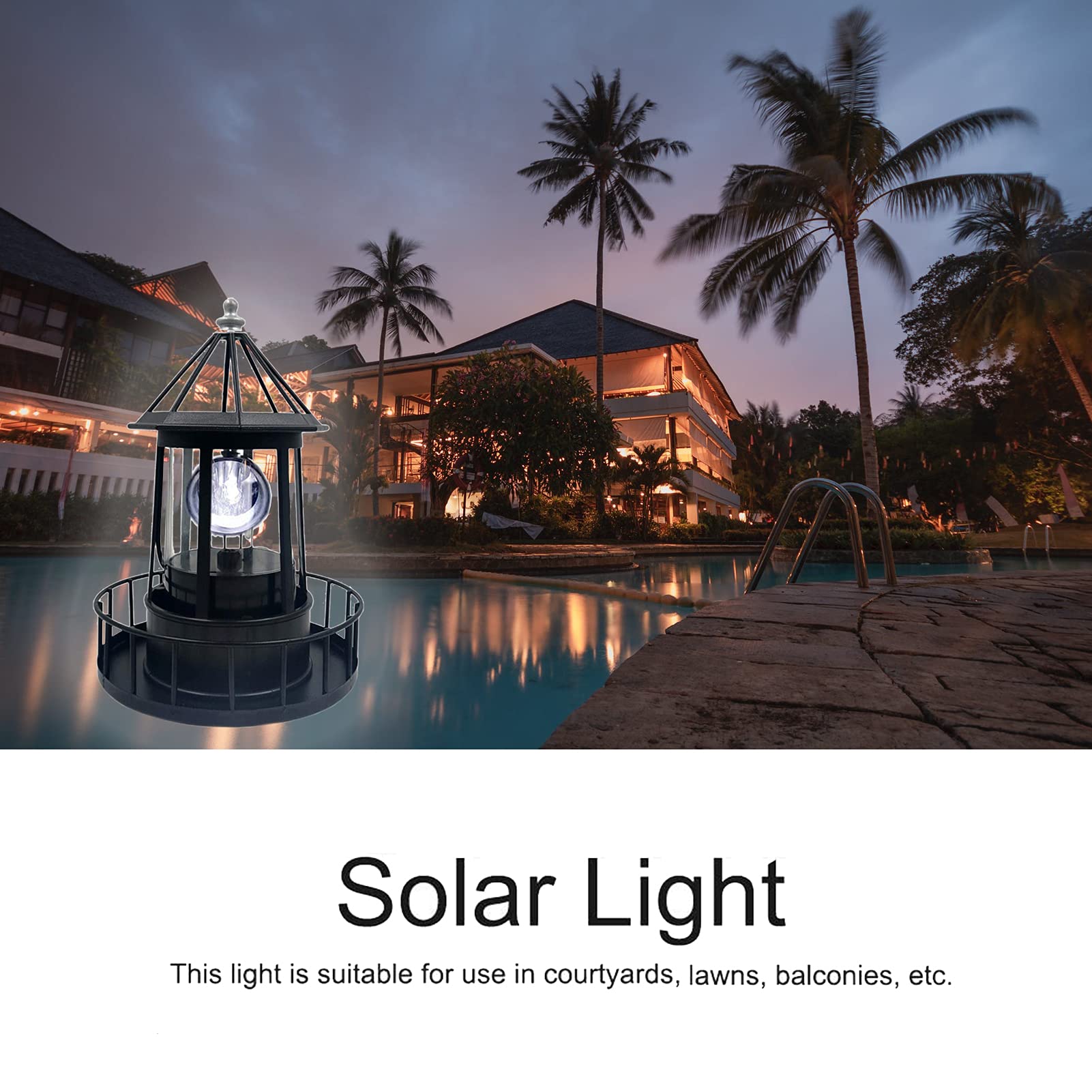 Solar Powered LED Lighthouse Light - 360 Degree Rotating Waterproof Outdoor Garden Decoration with Smoke Effect for Pathway, Patio & Courtyard | Perfect for Landscape Lighting, Backyard Decor & Nighttime Ambience