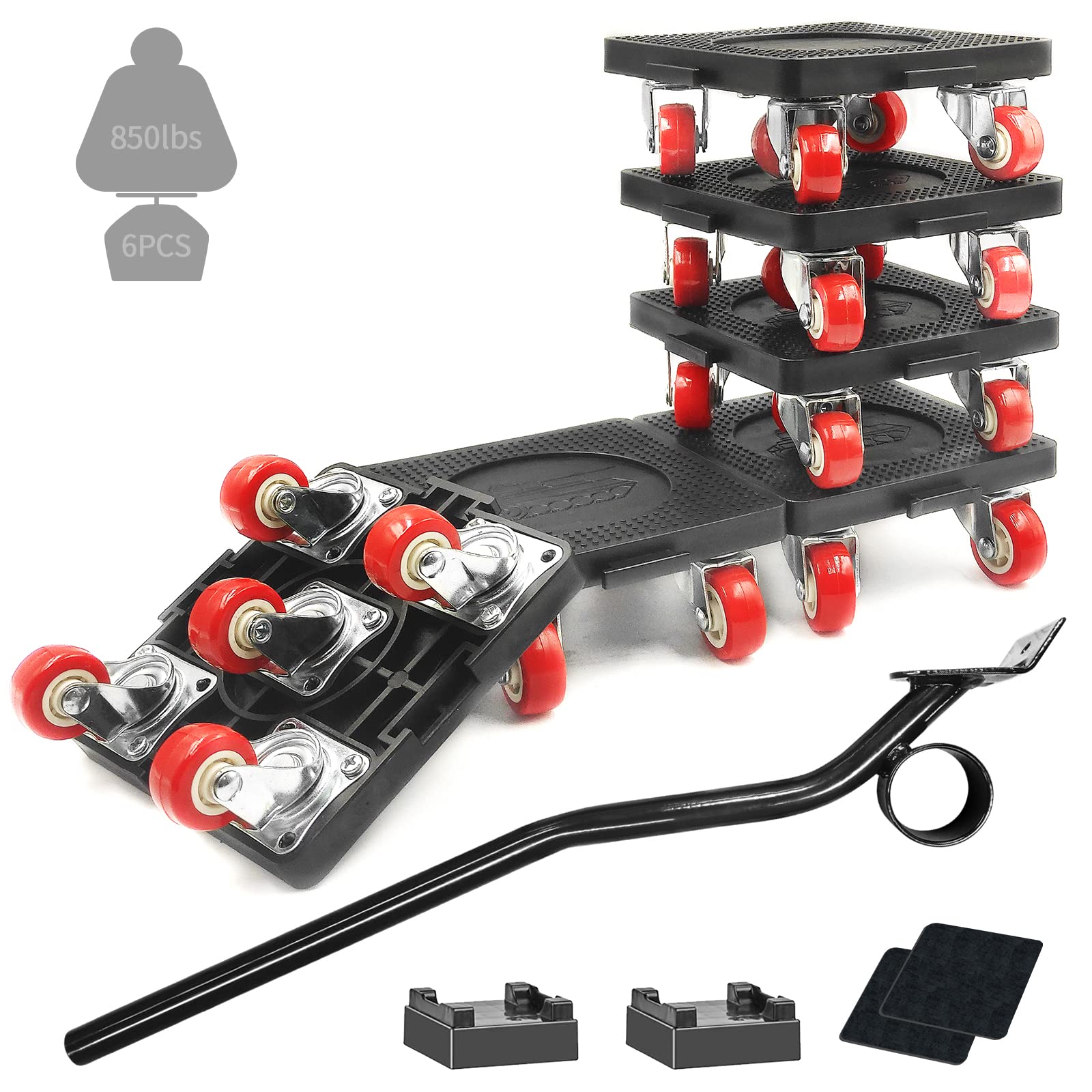 6-Pack 5-Wheel Furniture Mover Dolly - 1320Lbs Capacity for Sofa, Cabinet & Refrigerator Moving