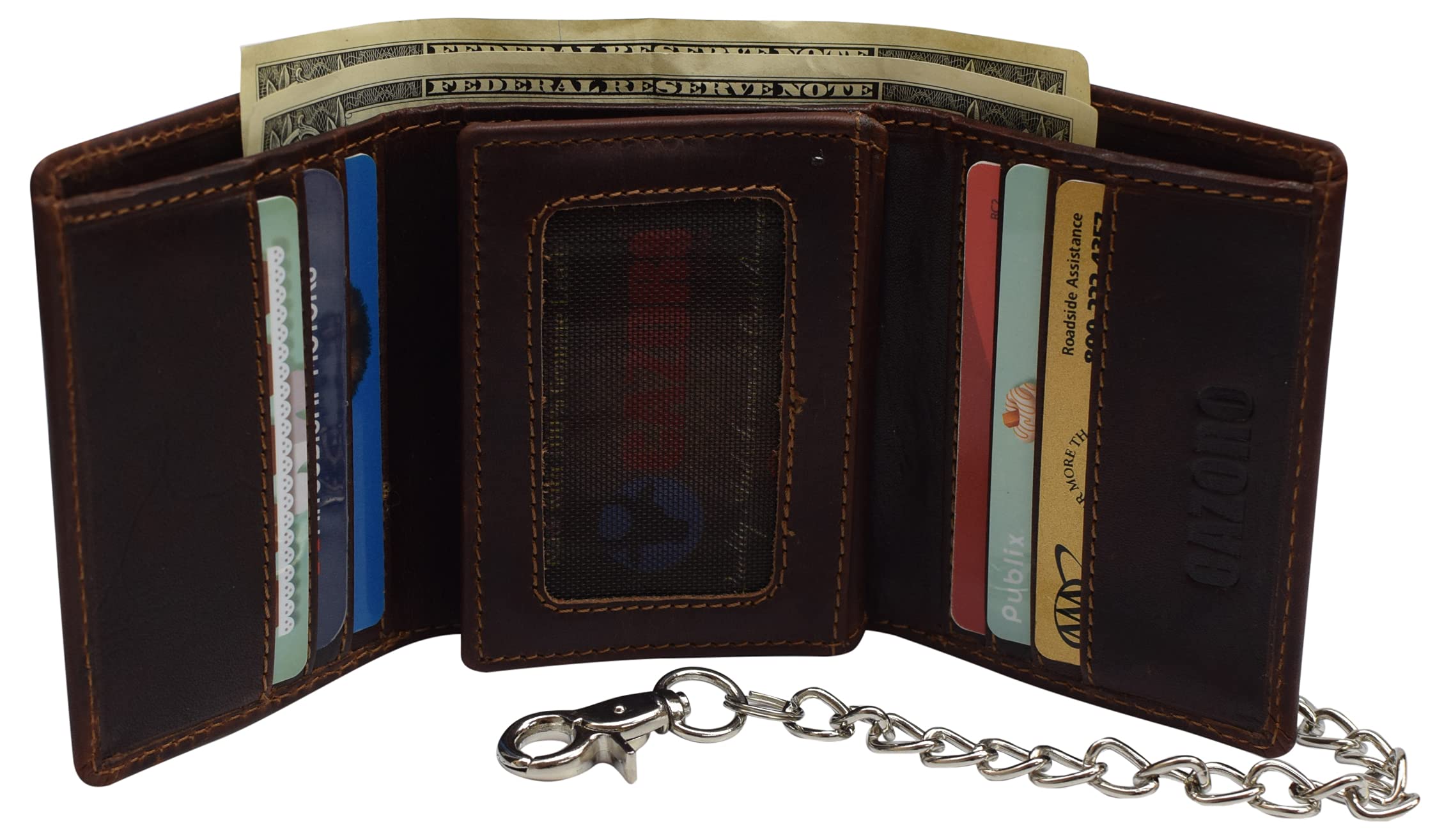 Premium RFID Blocking Leather Chain Trifold Wallet for Men - Vintage Brown with Detachable Chain | Secure & Stylish Wallet for Travel, Business & Everyday Use