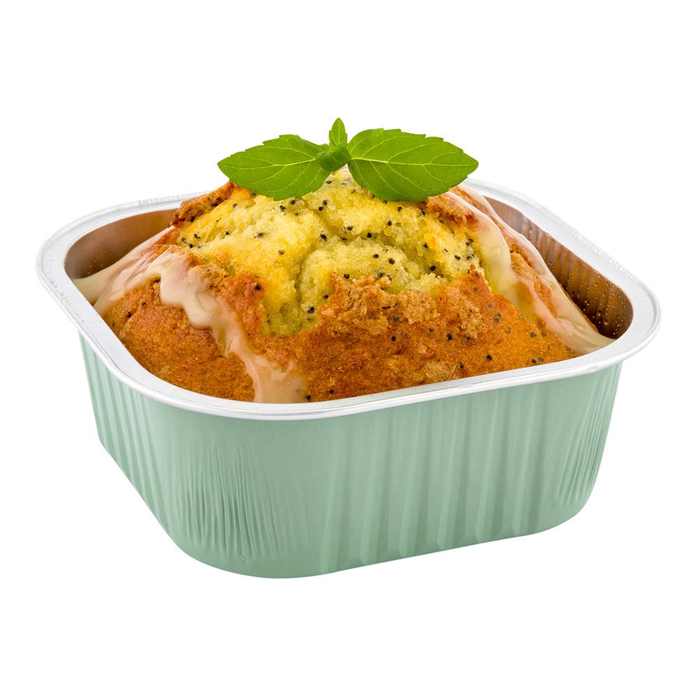 10 oz Disposable Ramekins - 100 Pack Square Creme Brulee Cups | Oven & Freezer Safe Aluminum Baking Dishes for Desserts, Pistachio Green | Perfect for Catering, Restaurants & Home Baking