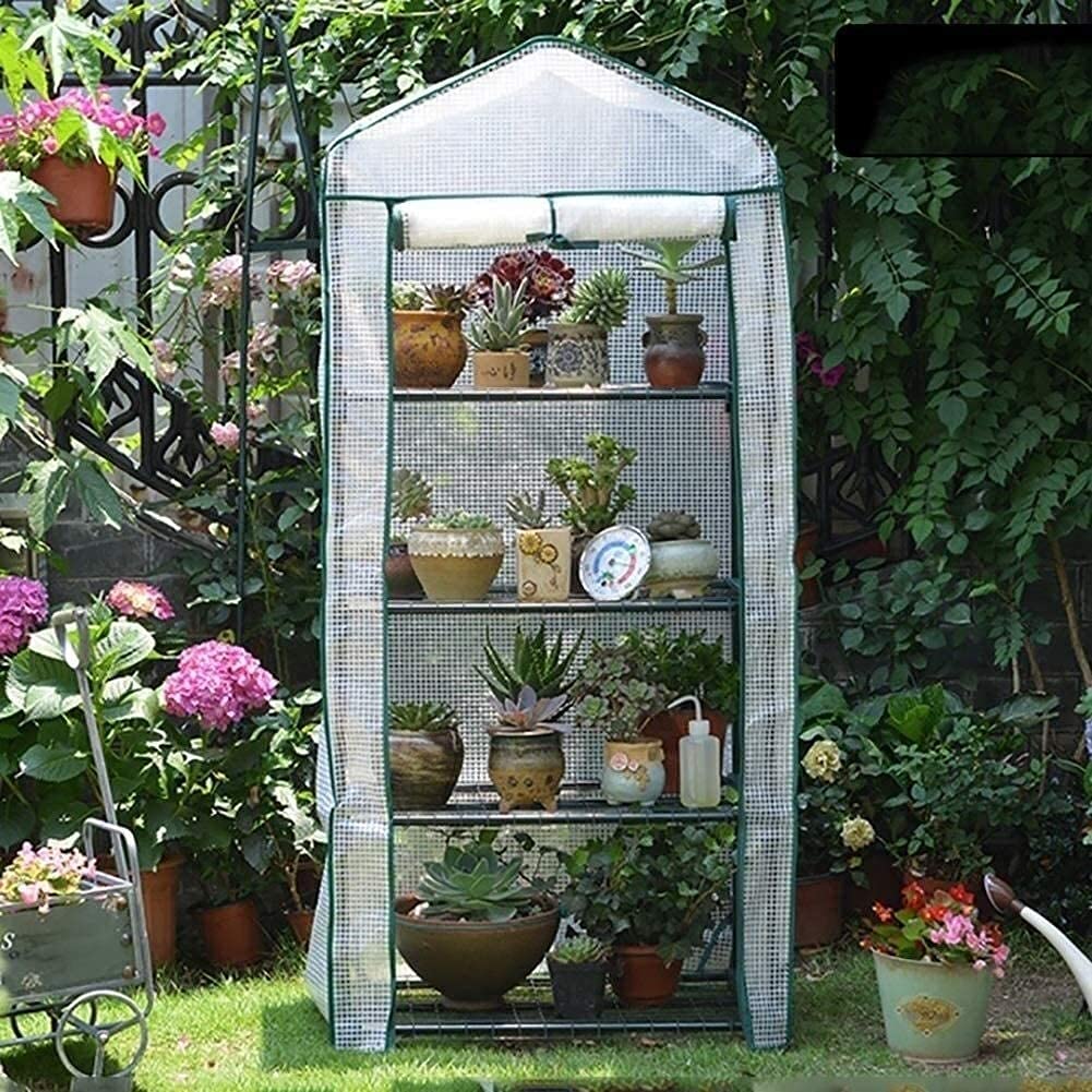 Haieshop 4-Tier Mini Greenhouse for Outdoor Garden - Reinforced Shelves, White PE Plastic Grow House for Winter Plants & Seedlings | Perfect for Balcony, Patio & Backyard Gardening
