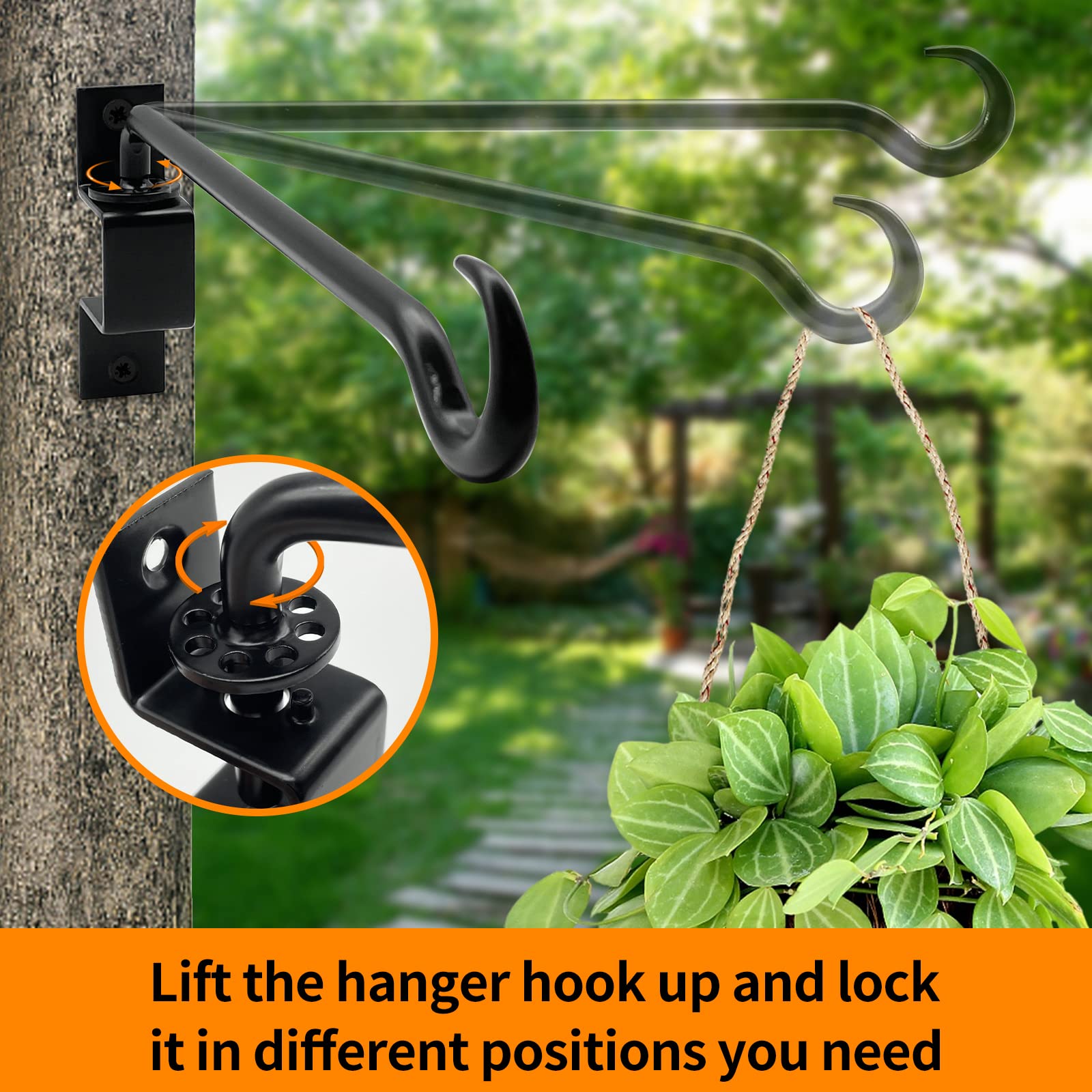 16 Inch Heavy Duty Black Iron Swivel Plant Hangers (2 Pack) - Outdoor Hanging Hook Bracket for Flower Pots, Baskets, Bird Feeders, Lanterns & Wind Chimes - Perfect for Patio, Garden, Porch & Balcony Decor
