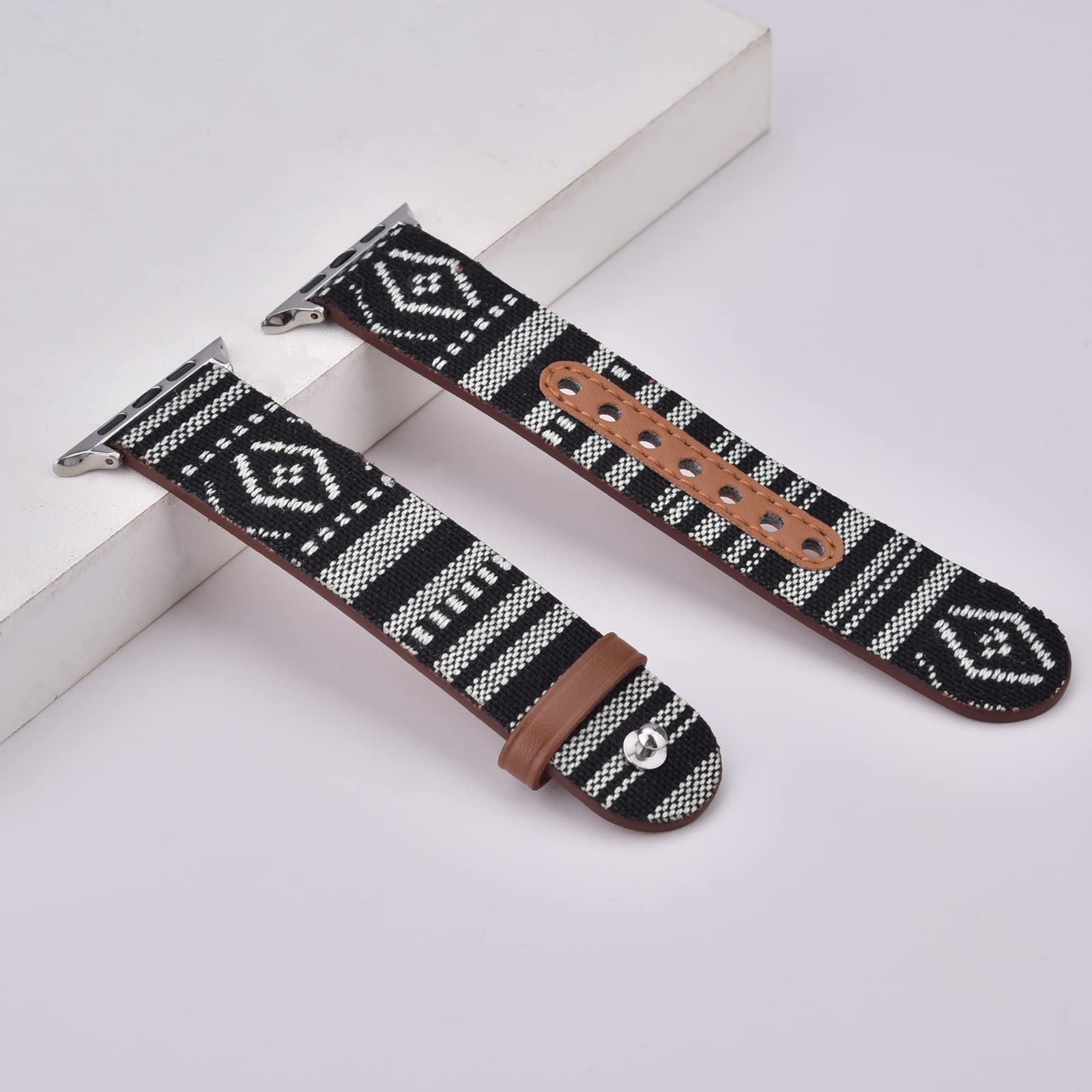 Premium Canvas & Leather Apple Watch Bands Compatible with 38/40/41mm & 42/44/45mm - Luxury Replacement Straps for iWatch Series 8/7/6/SE/5/4/3/2/1 - Unisex Design for Men & Women - Perfect for Workouts, Office & Everyday Wear