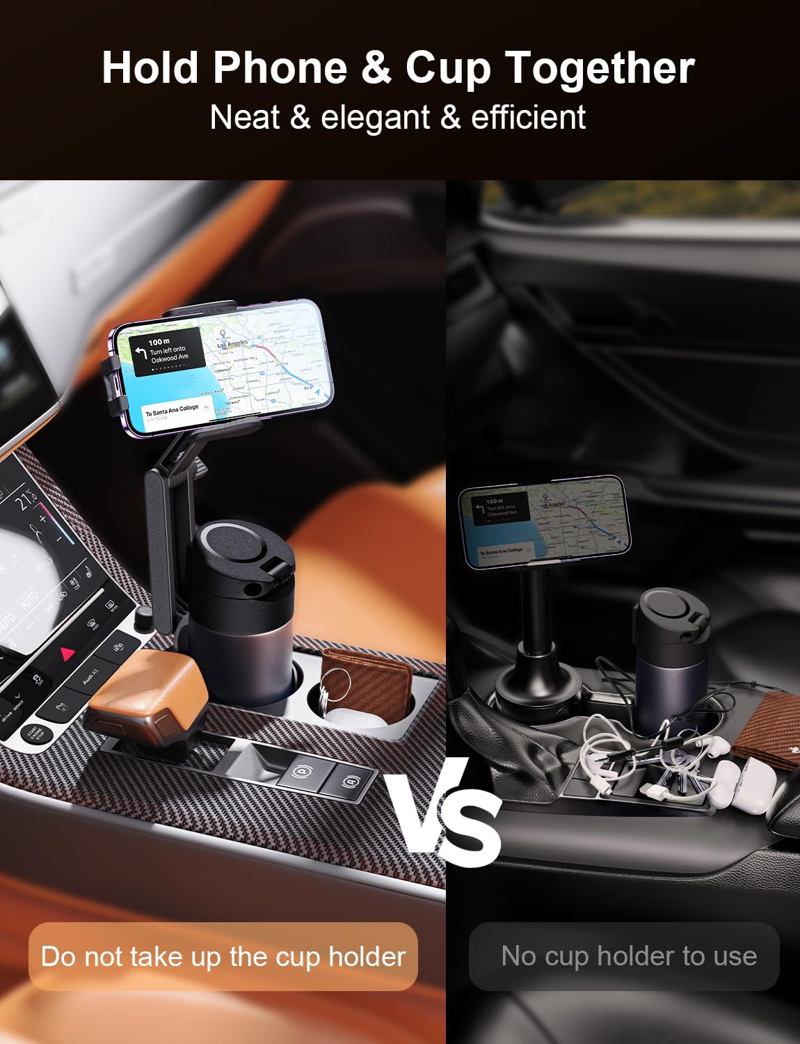 2-in-1 Car Cup Holder and Phone Mount - Adjustable Height, Sturdy Grip for 4-7 Inch Phones, Compatible with Most Beverage Bottles | Perfect for Road Trips, Commuting, and Hands-Free Navigation